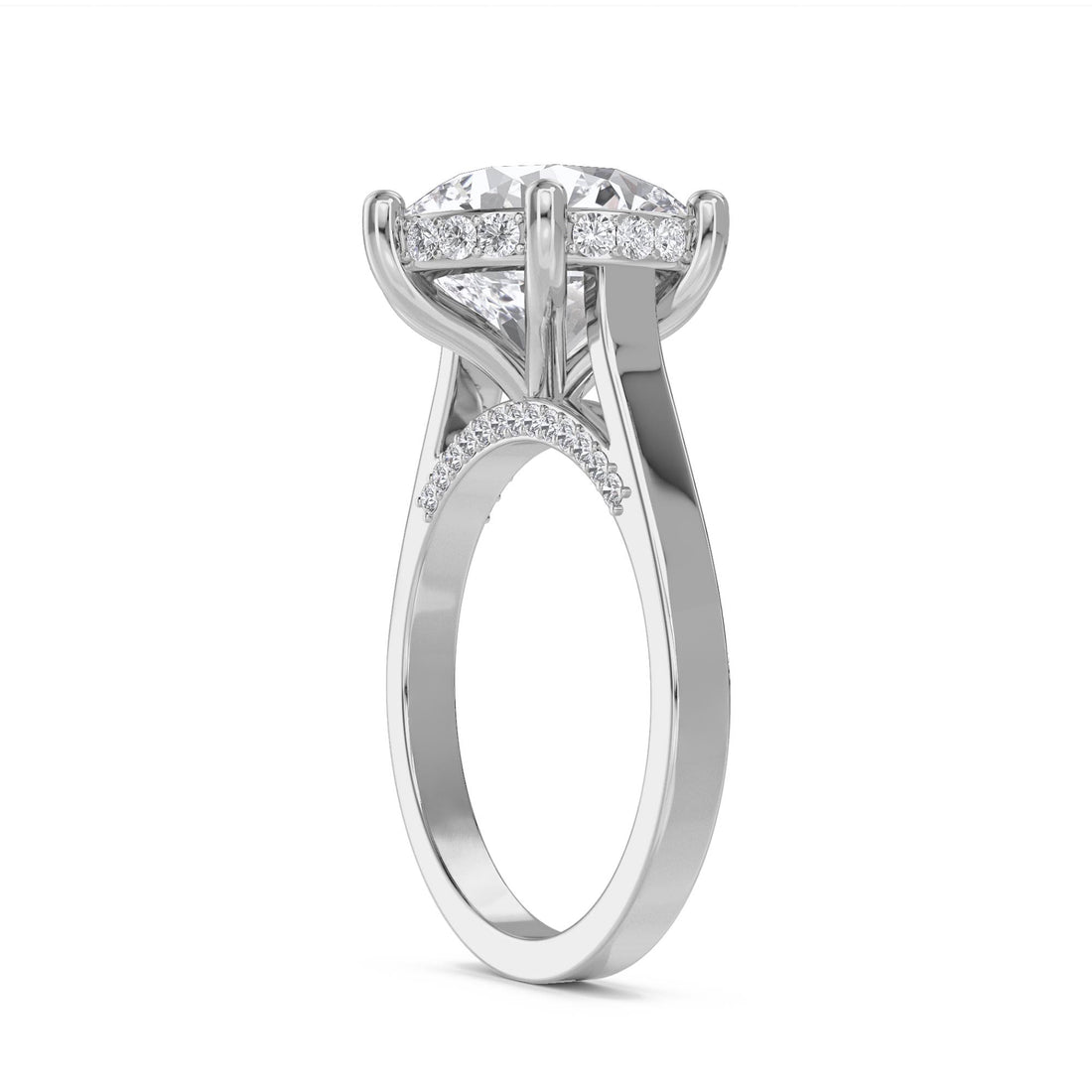 Round Diamond Ring with Hidden Halo and Diamond Shoulders (Silver) - image 1