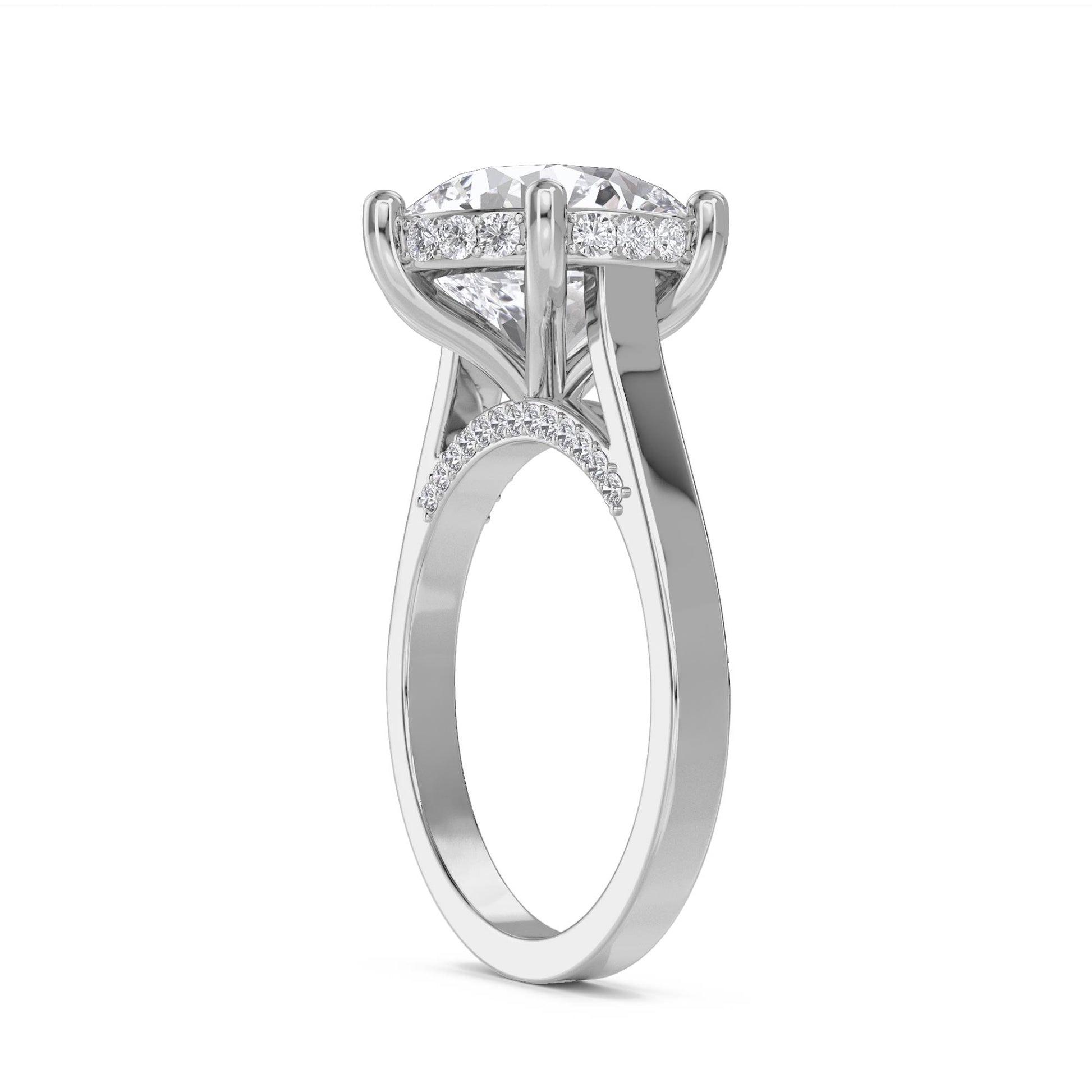 Round Diamond Ring with Hidden Halo and Diamond Shoulders (Silver) - image 2