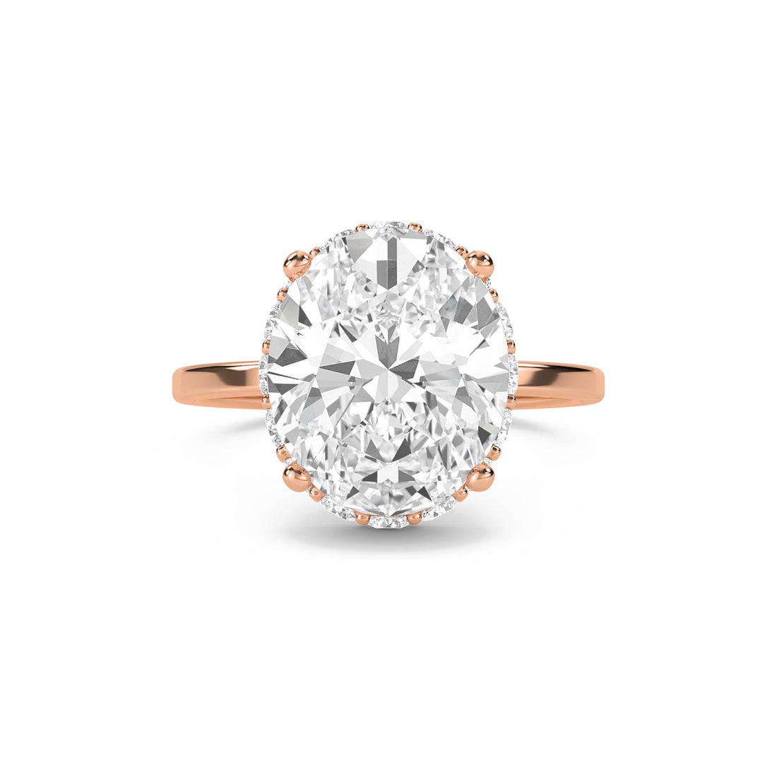 Oval Diamond Ring with Hidden Halo - Rose Gold - Pose 1