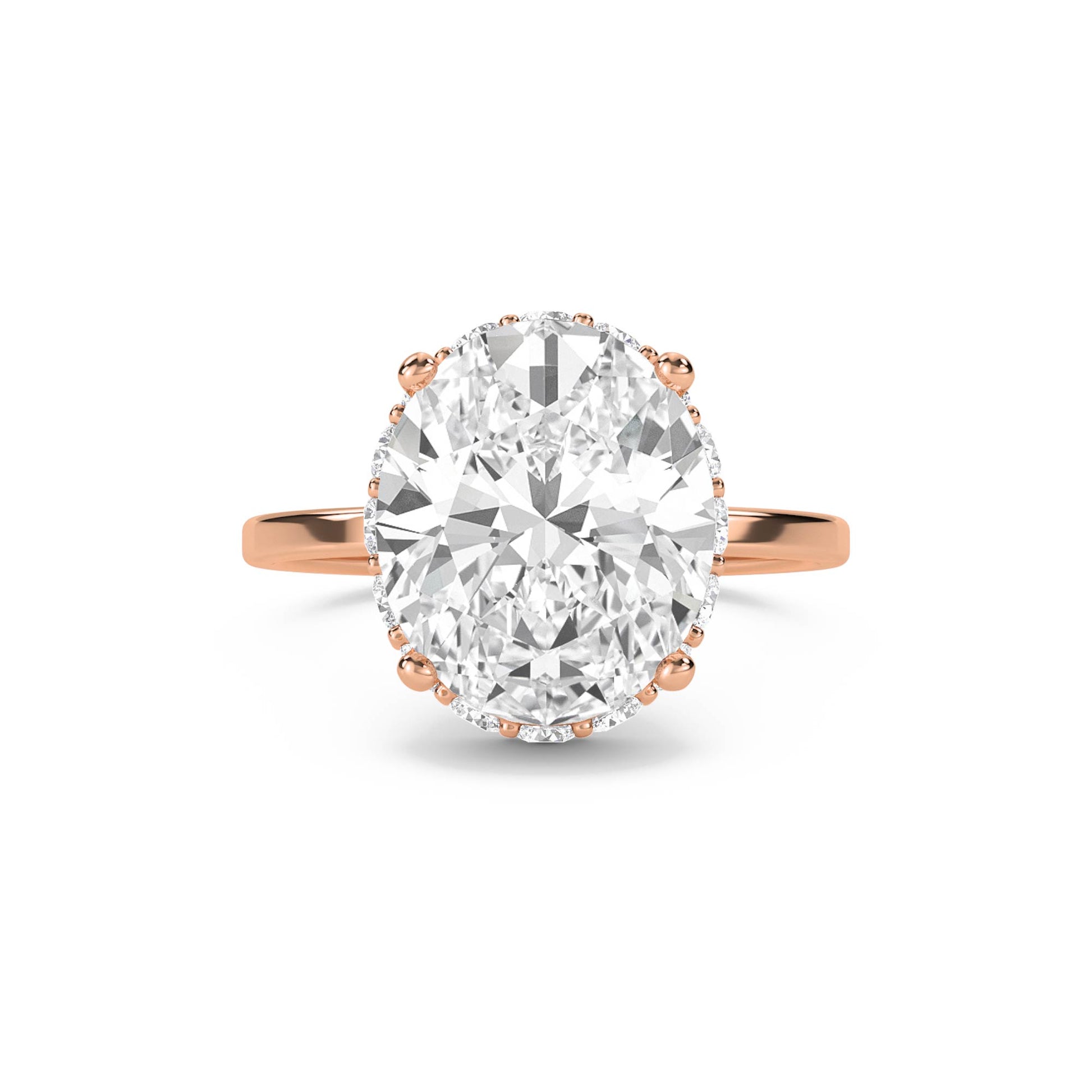 Oval Diamond Ring with Hidden Halo - Rose Gold - Pose 1