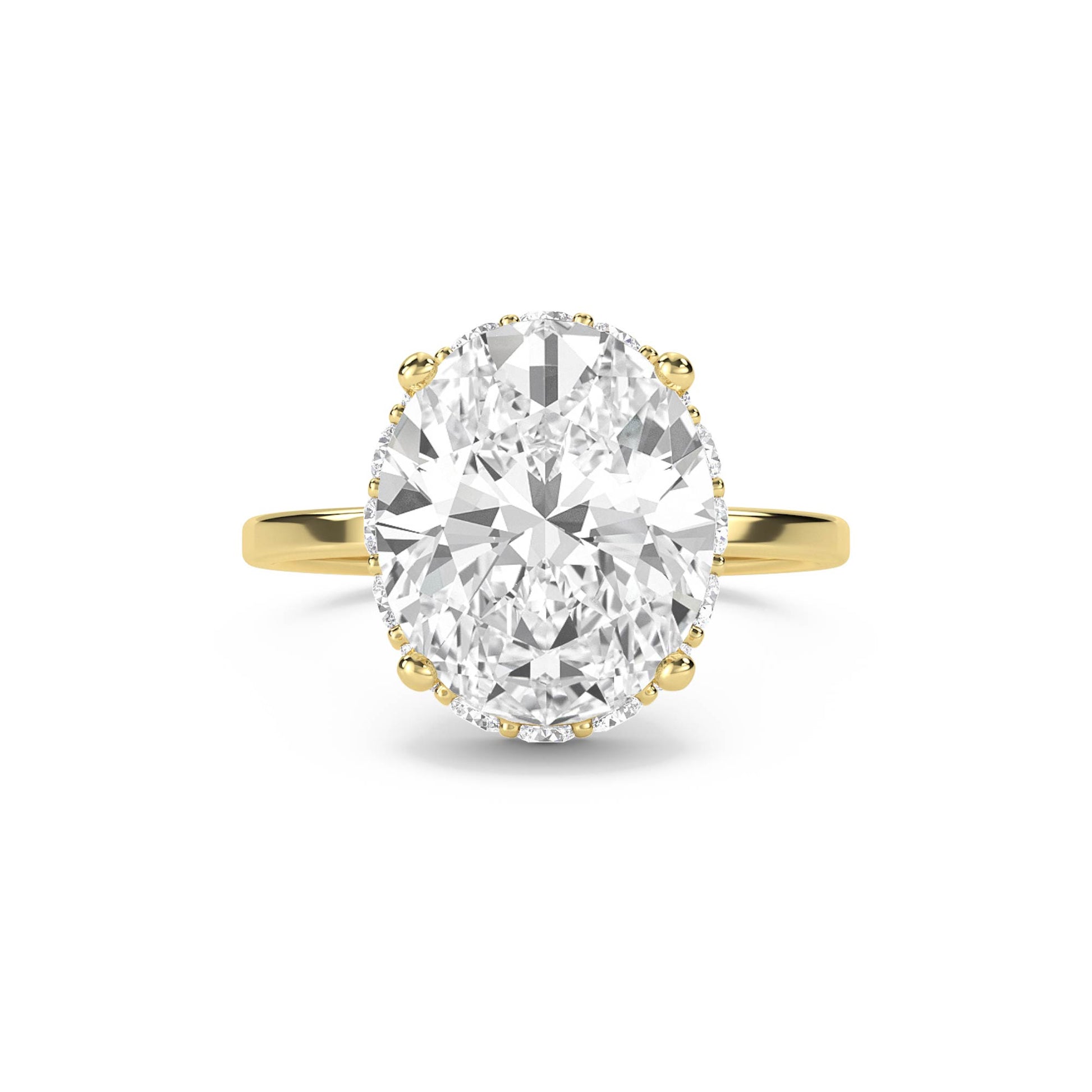 Oval Diamond Ring with Hidden Halo - Yellow Gold - Pose 1