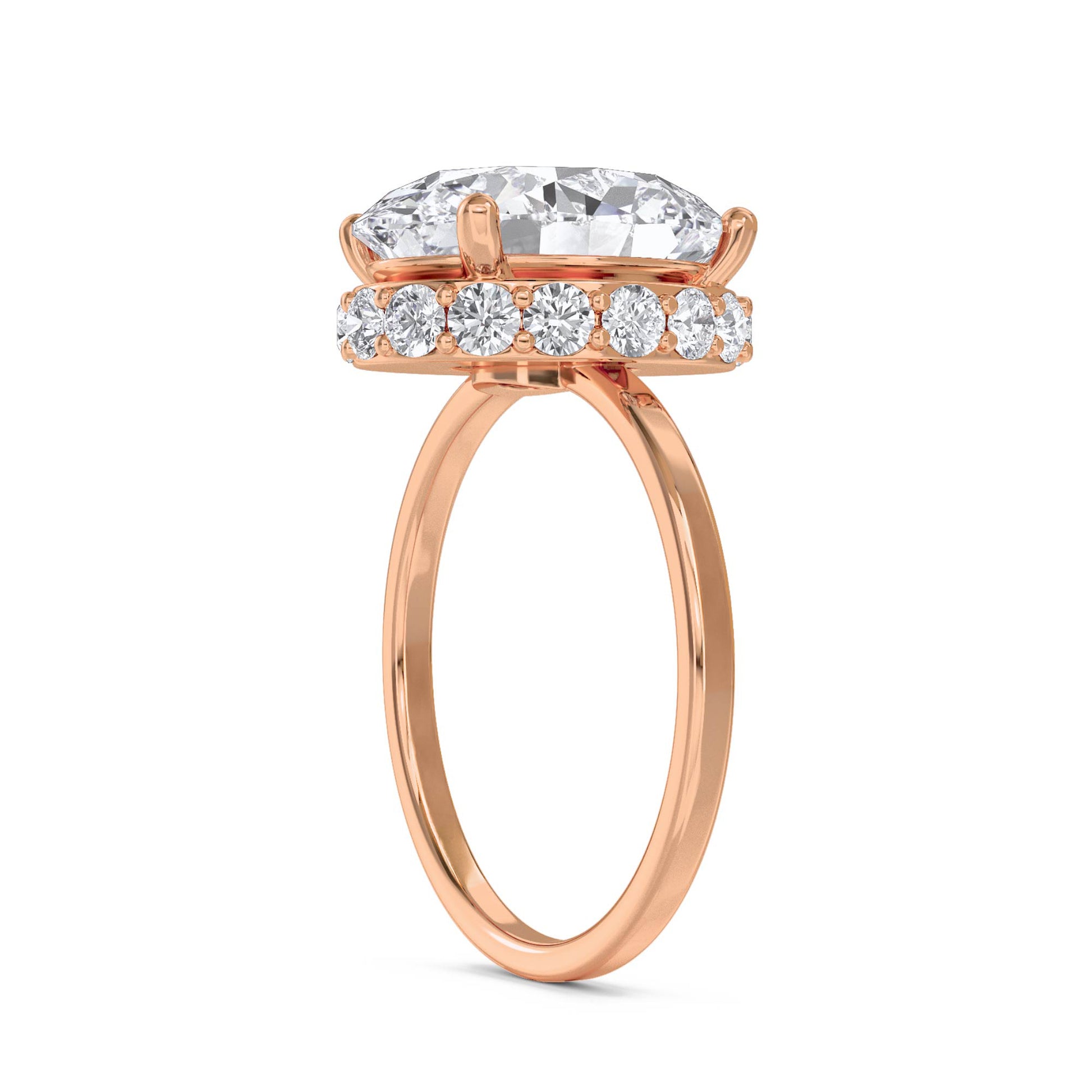 Oval Diamond Ring with Hidden Halo - Rose Gold - Pose 2