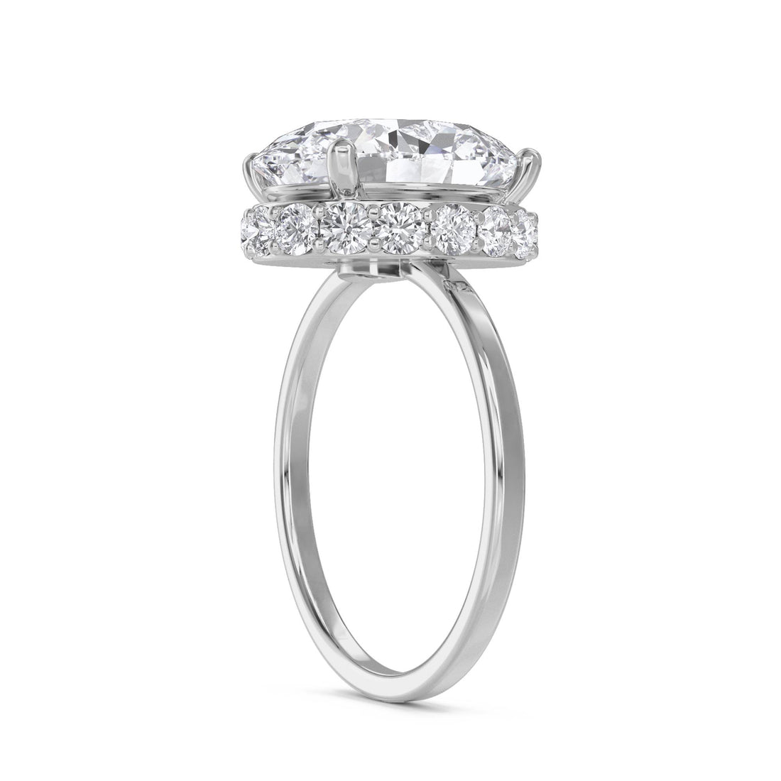 Oval Diamond Ring with Hidden Halo (Silver) - image 1
