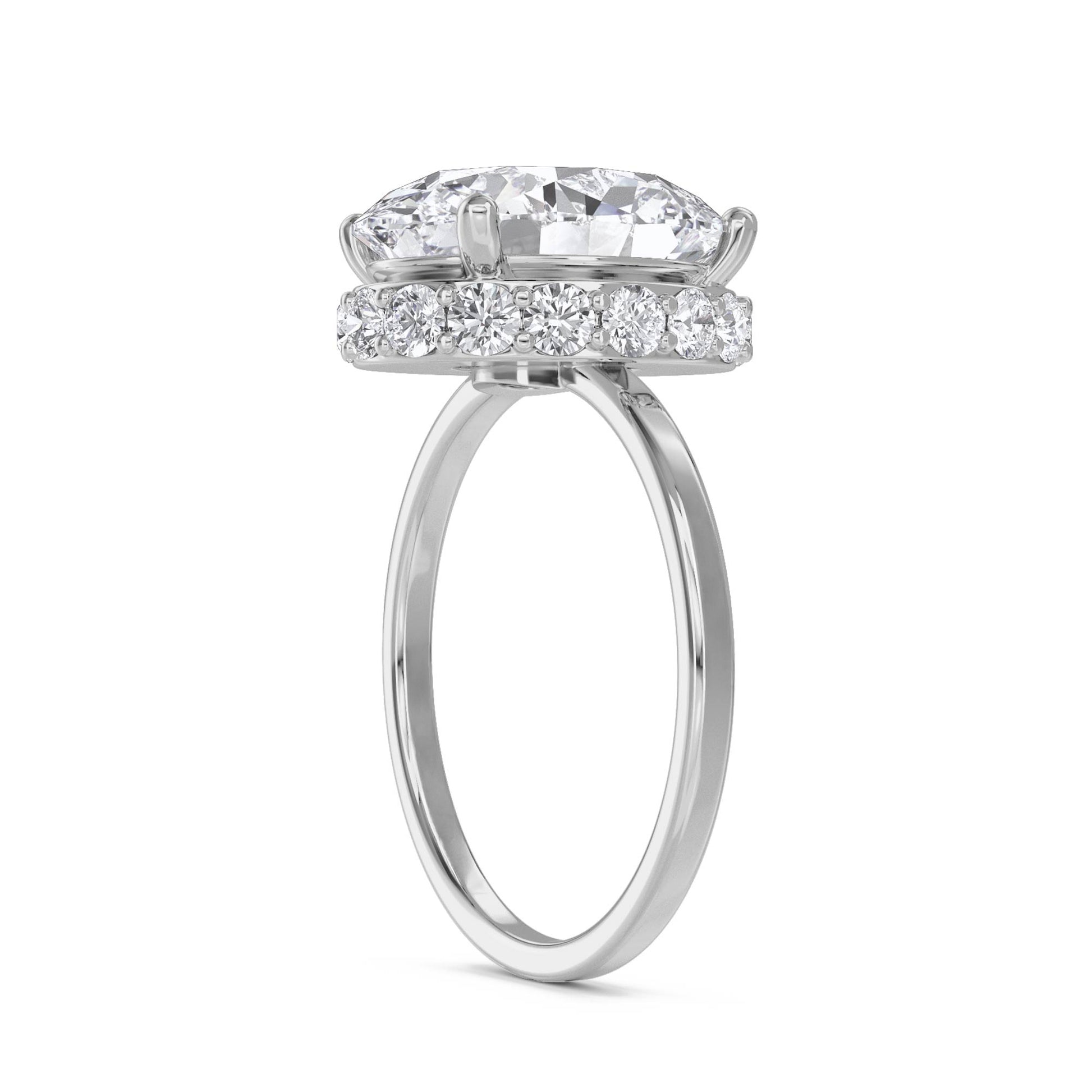 Oval Diamond Ring with Hidden Halo (Silver) - image 2