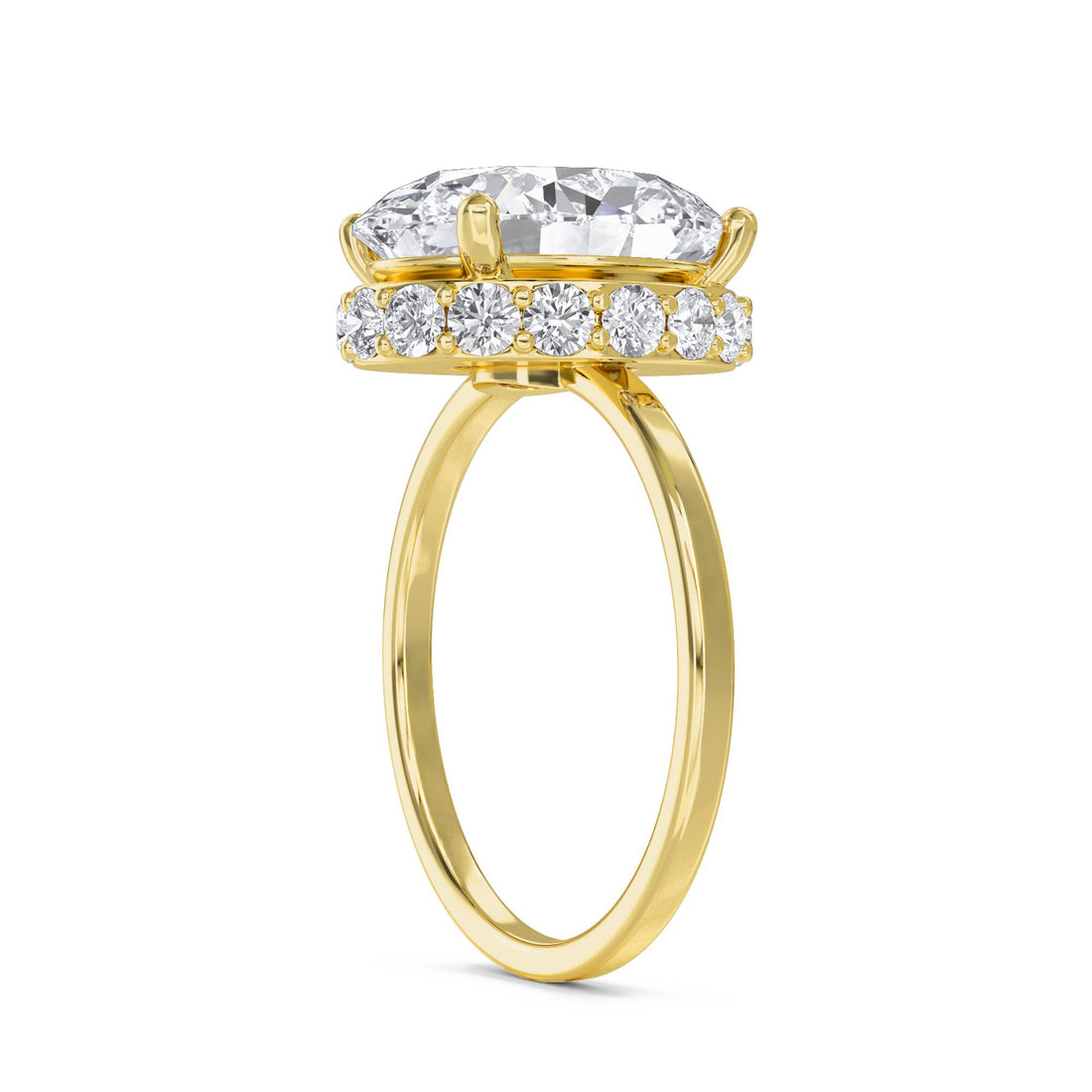 Oval Diamond Ring with Hidden Halo - Yellow Gold - Pose 2