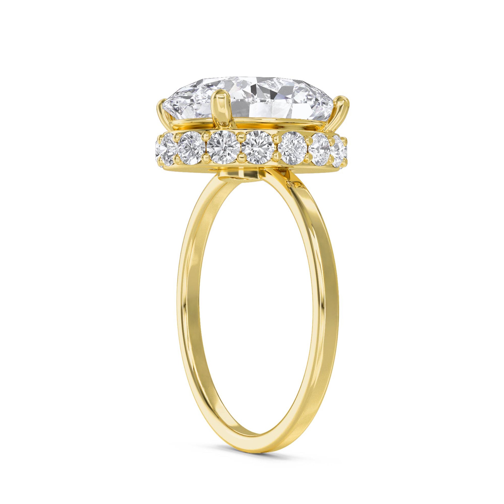 Oval Diamond Ring with Hidden Halo - Yellow Gold - Pose 2