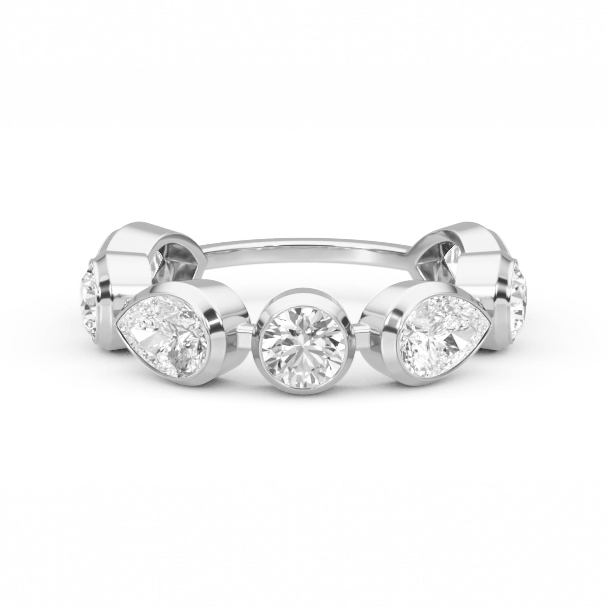 Alternating Pear & Round Bezel Diamond Ring (Silver) - image 1