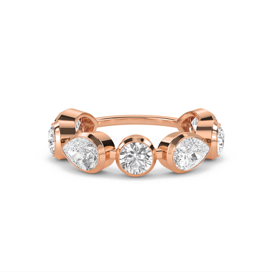 Round & Pear Diamond Five Stone Ring - Rose Gold - Pose 1