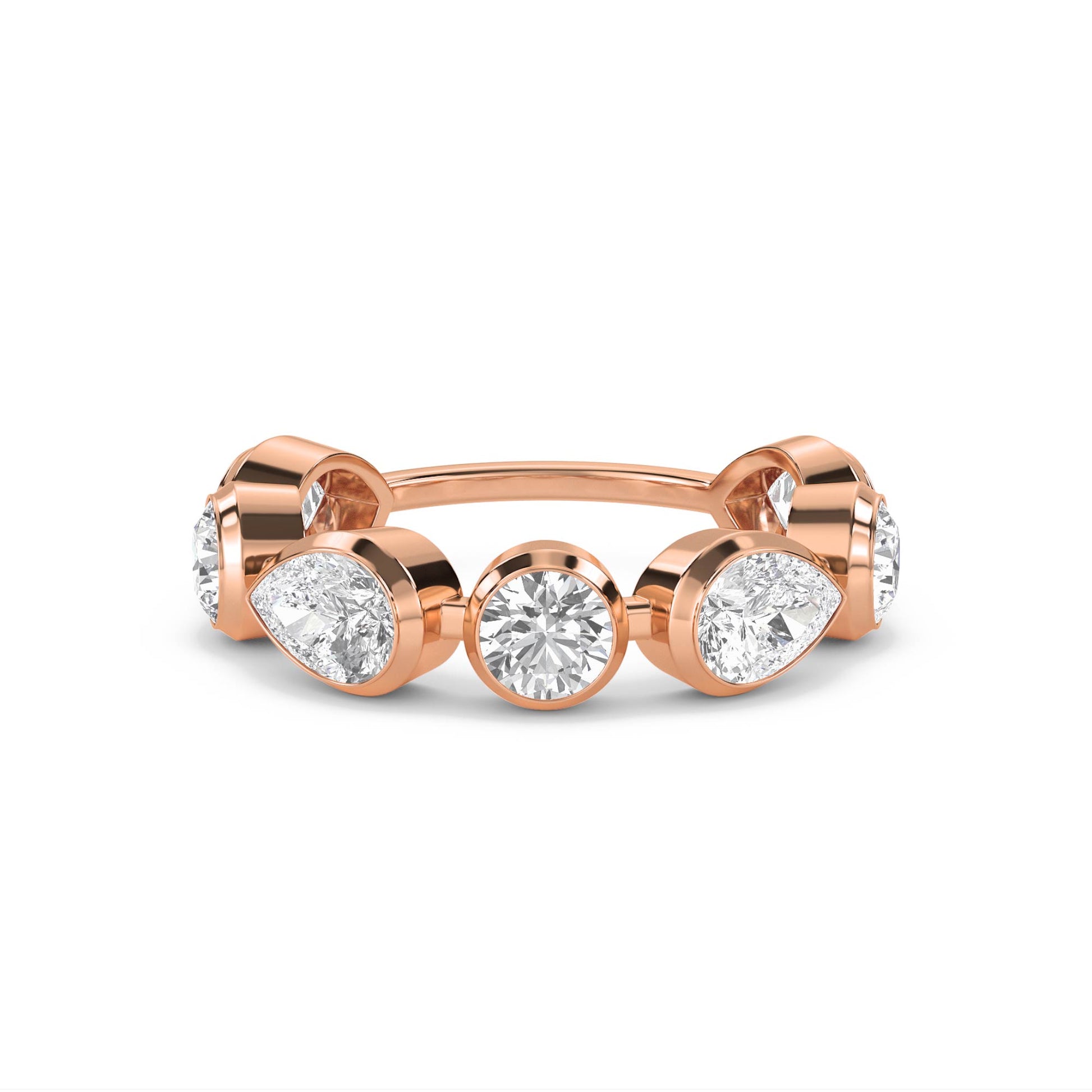 Round & Pear Diamond Five Stone Ring - Rose Gold - Pose 1