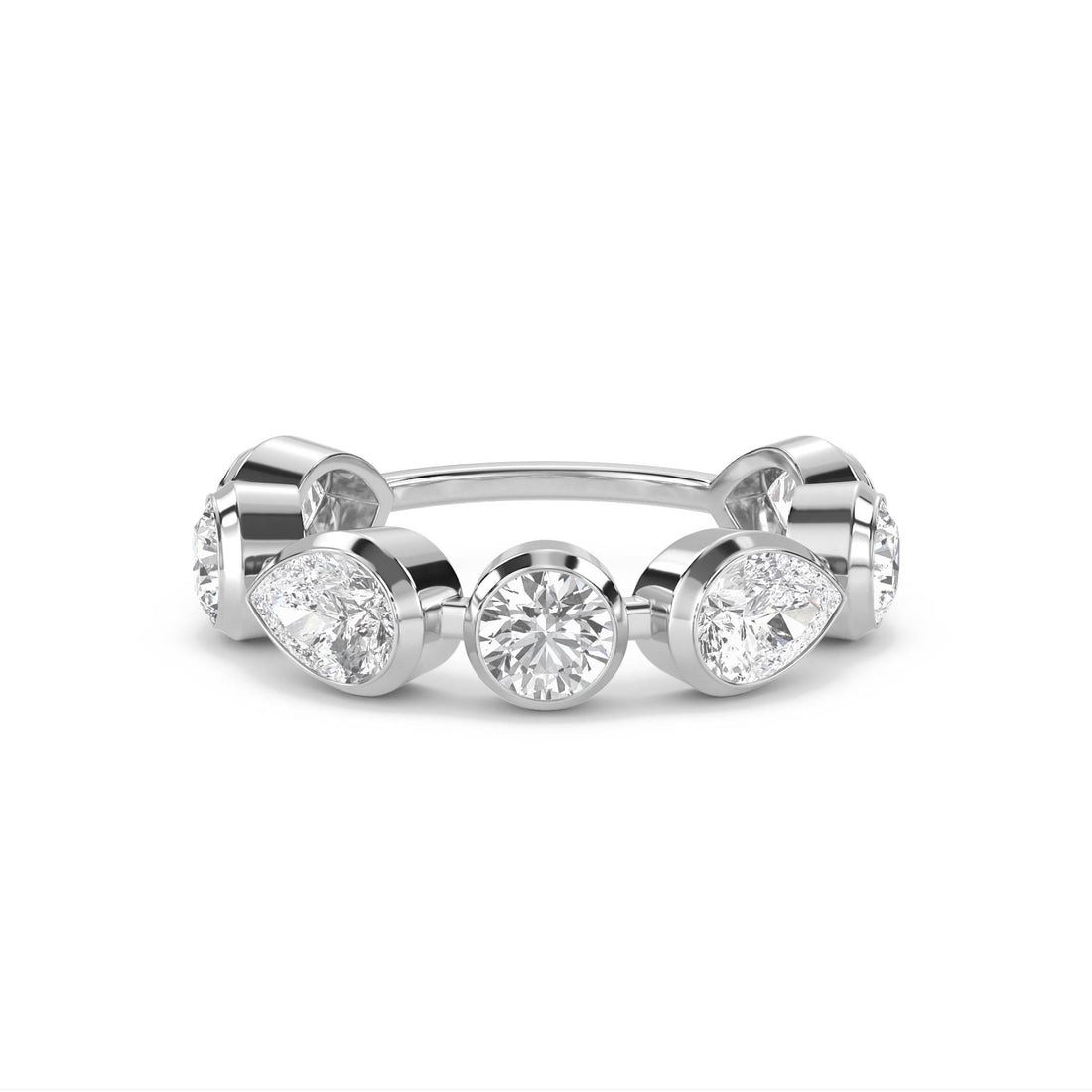 Round & Pear Diamond Five Stone Ring - White Gold - Pose 1