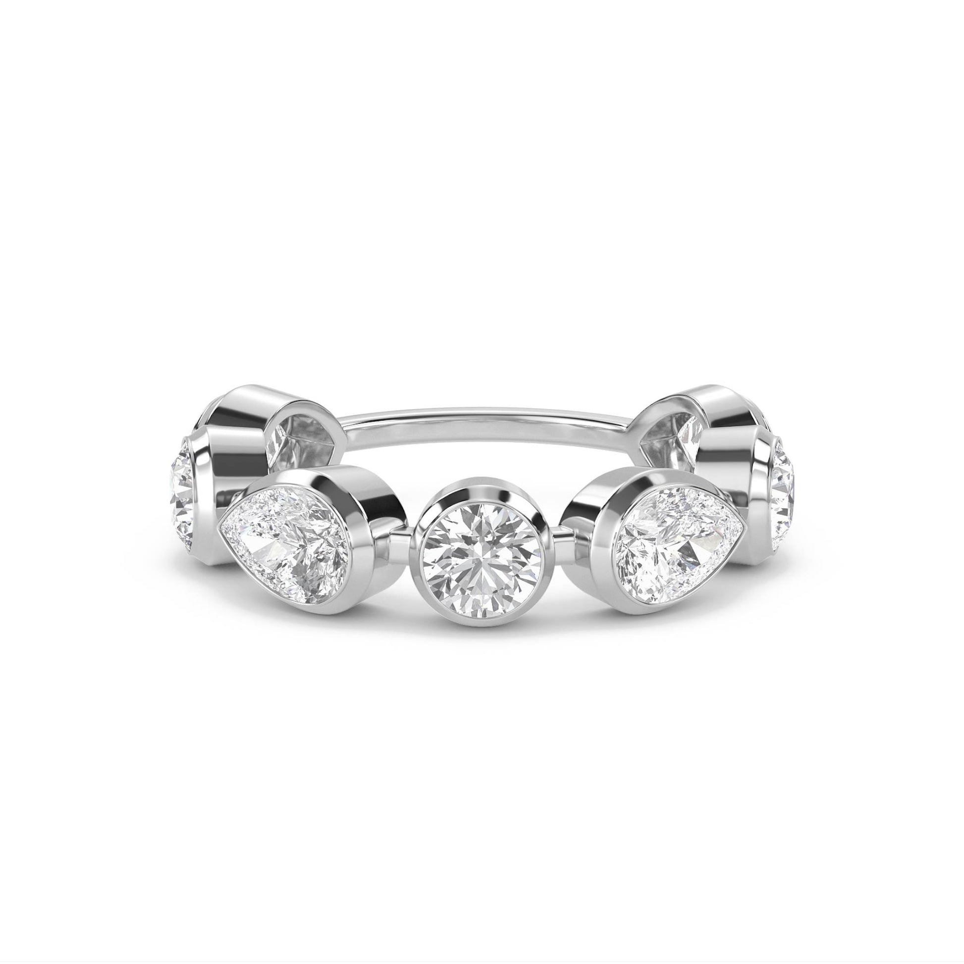 Round & Pear Diamond Five Stone Ring - White Gold - Pose 1