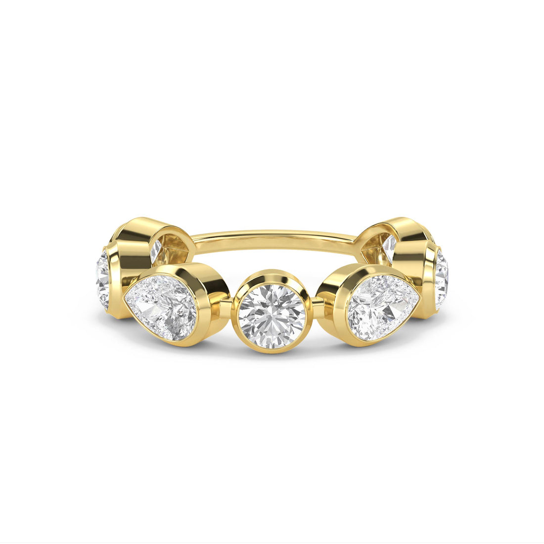 Round & Pear Diamond Five Stone Ring - Yellow Gold - Pose 1