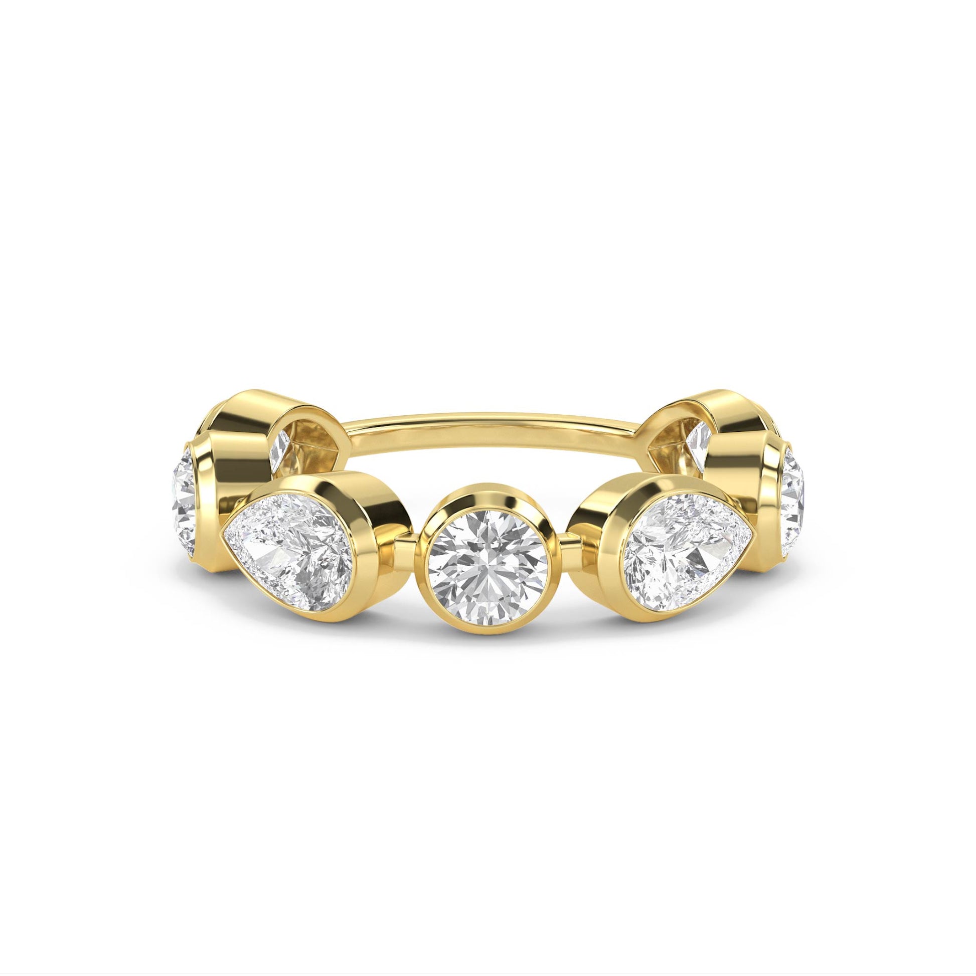 Round & Pear Diamond Five Stone Ring - Yellow Gold - Pose 1