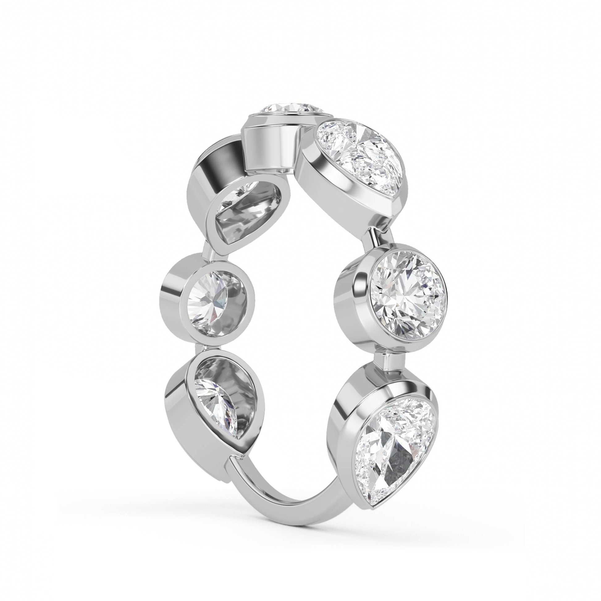 Alternating Pear & Round Bezel Diamond Ring (Silver) - image 2