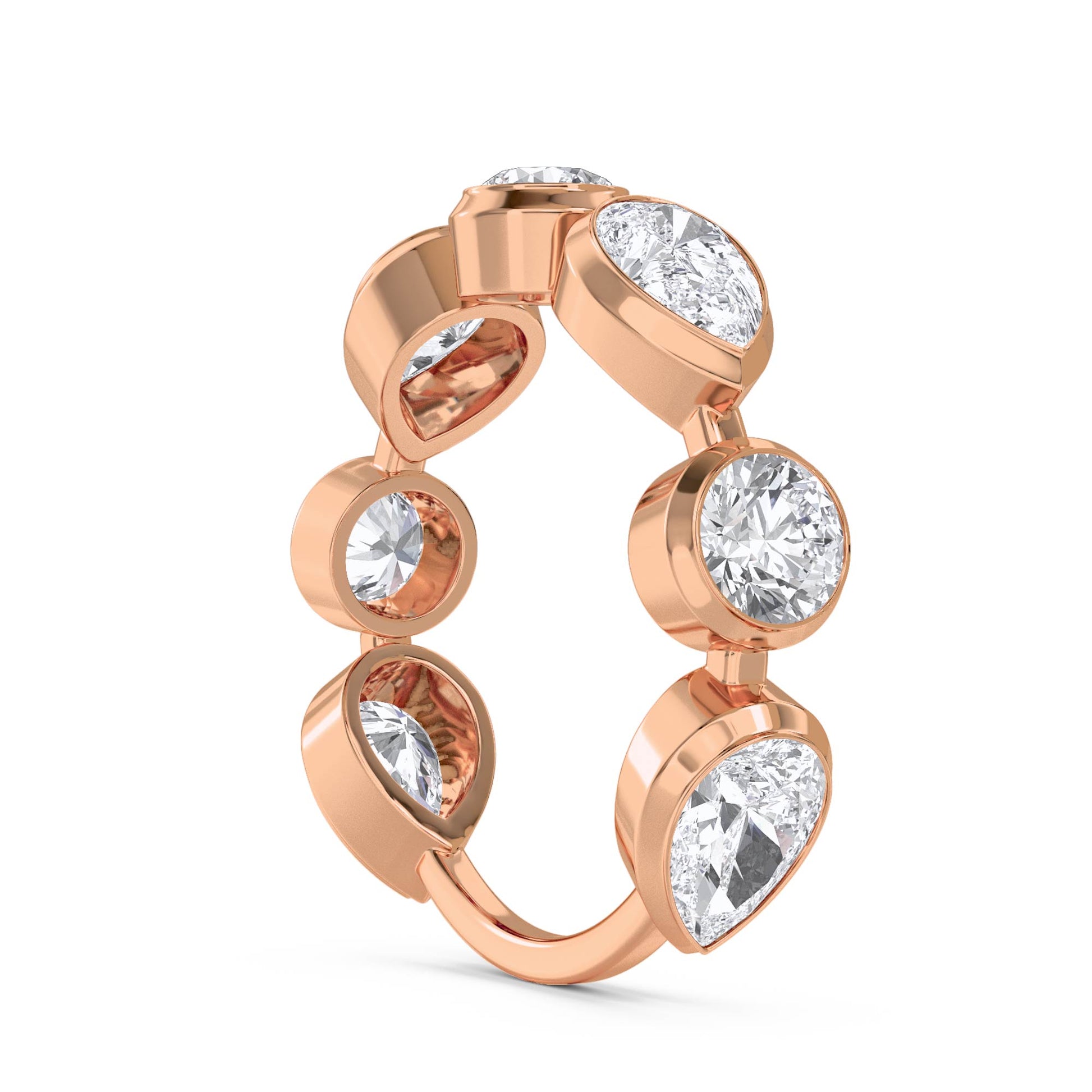 Round & Pear Diamond Five Stone Ring - Rose Gold - Pose 2