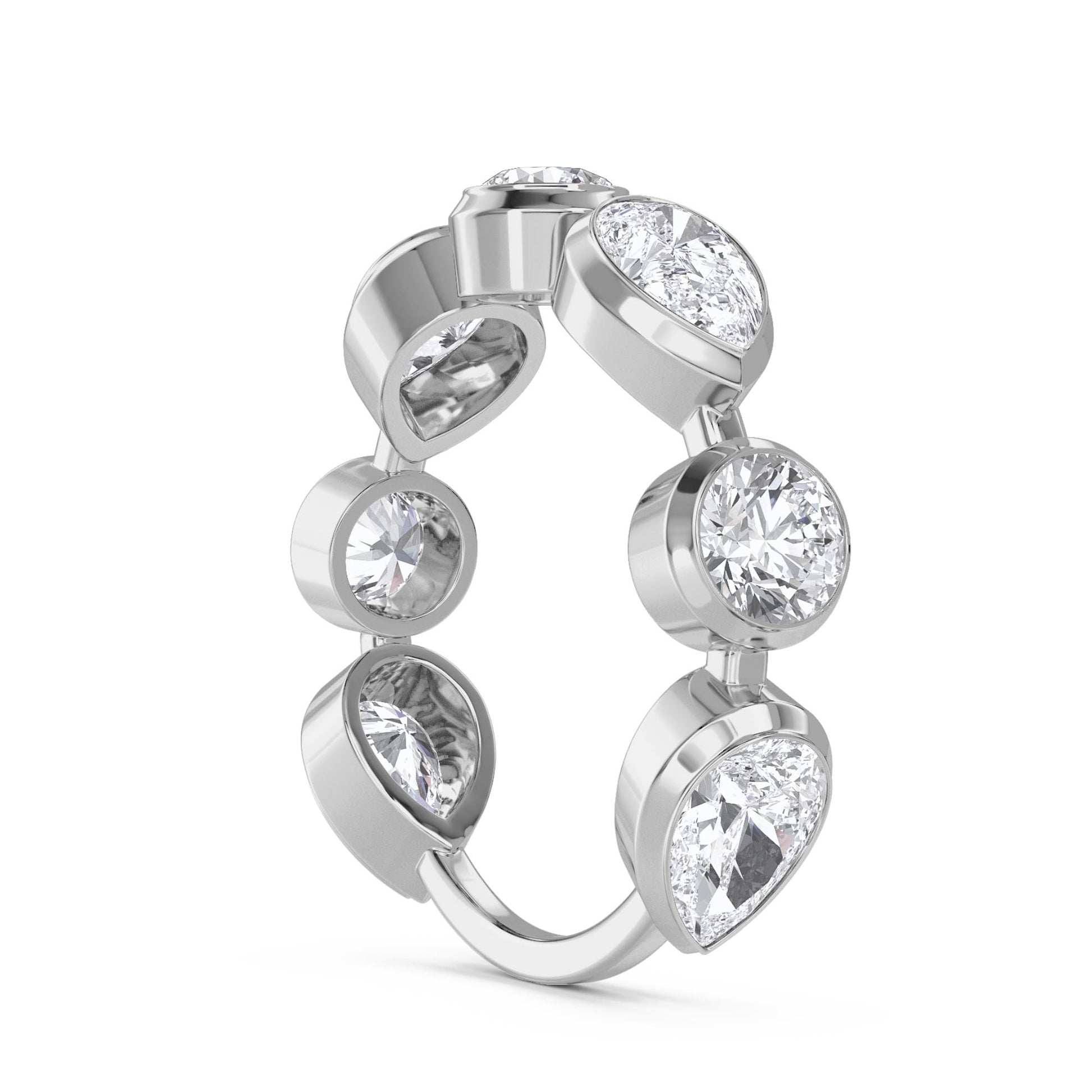 Round & Pear Diamond Five Stone Ring - White Gold - Pose 2