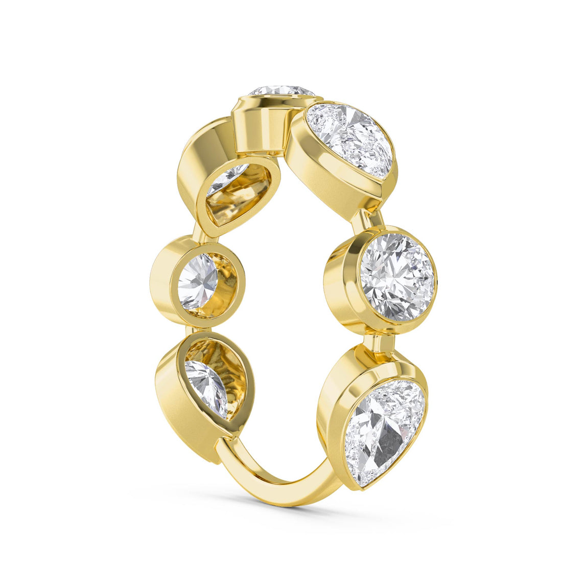 Round & Pear Diamond Five Stone Ring - Yellow Gold - Pose 2