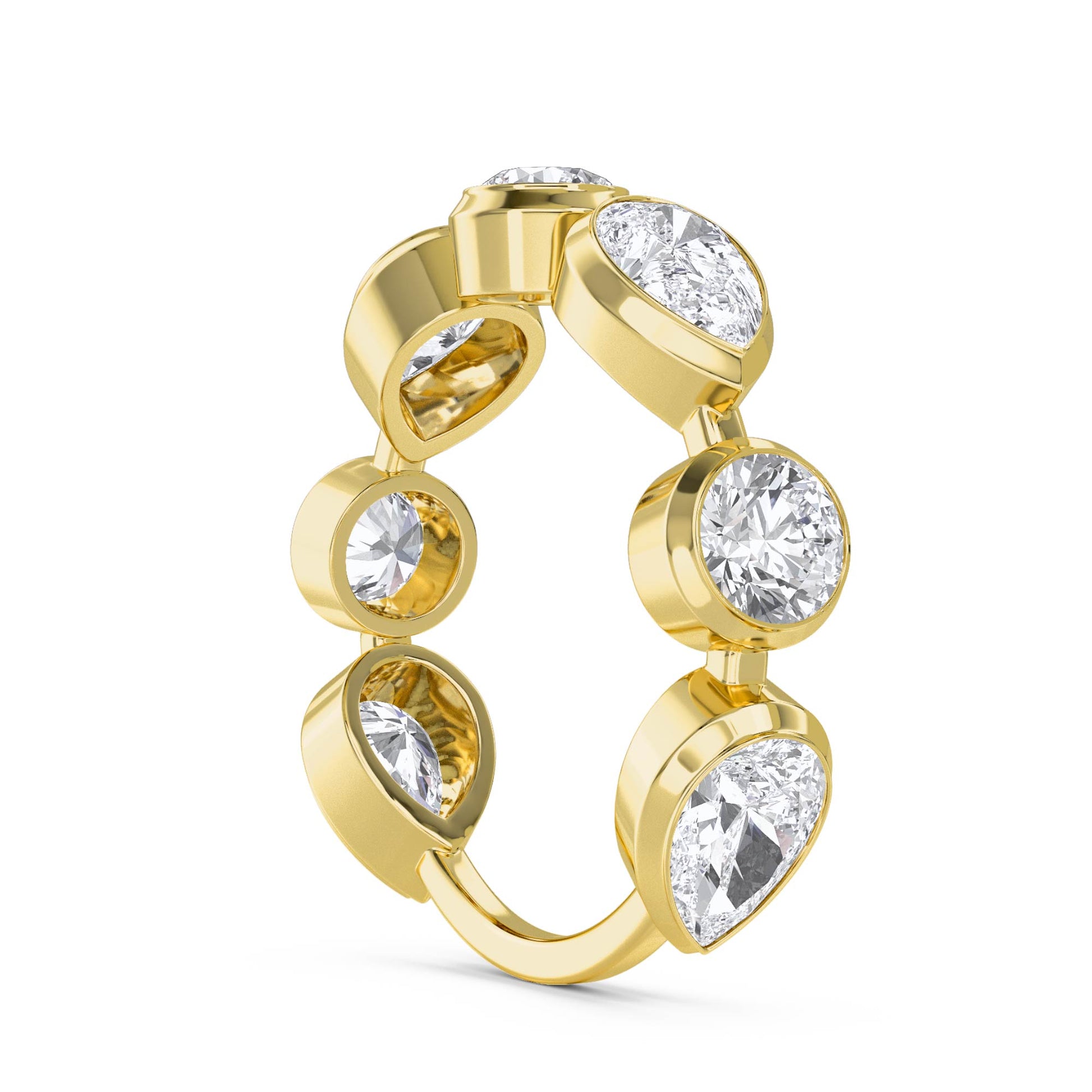 Round & Pear Diamond Five Stone Ring - Yellow Gold - Pose 2