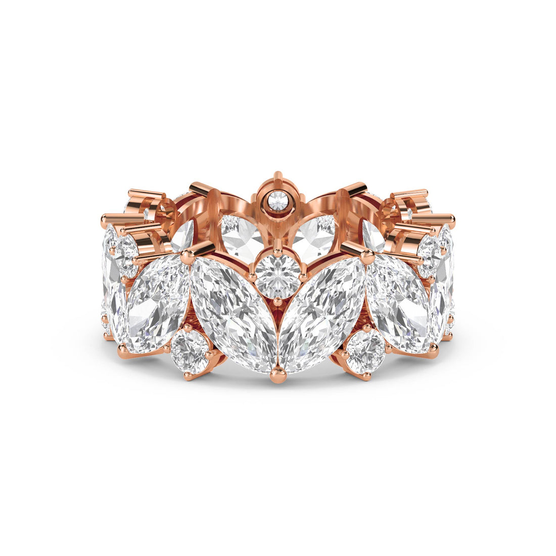Diamond Eternity Ring with Marquise & Round Cluster Design - Rose Gold - Pose 1