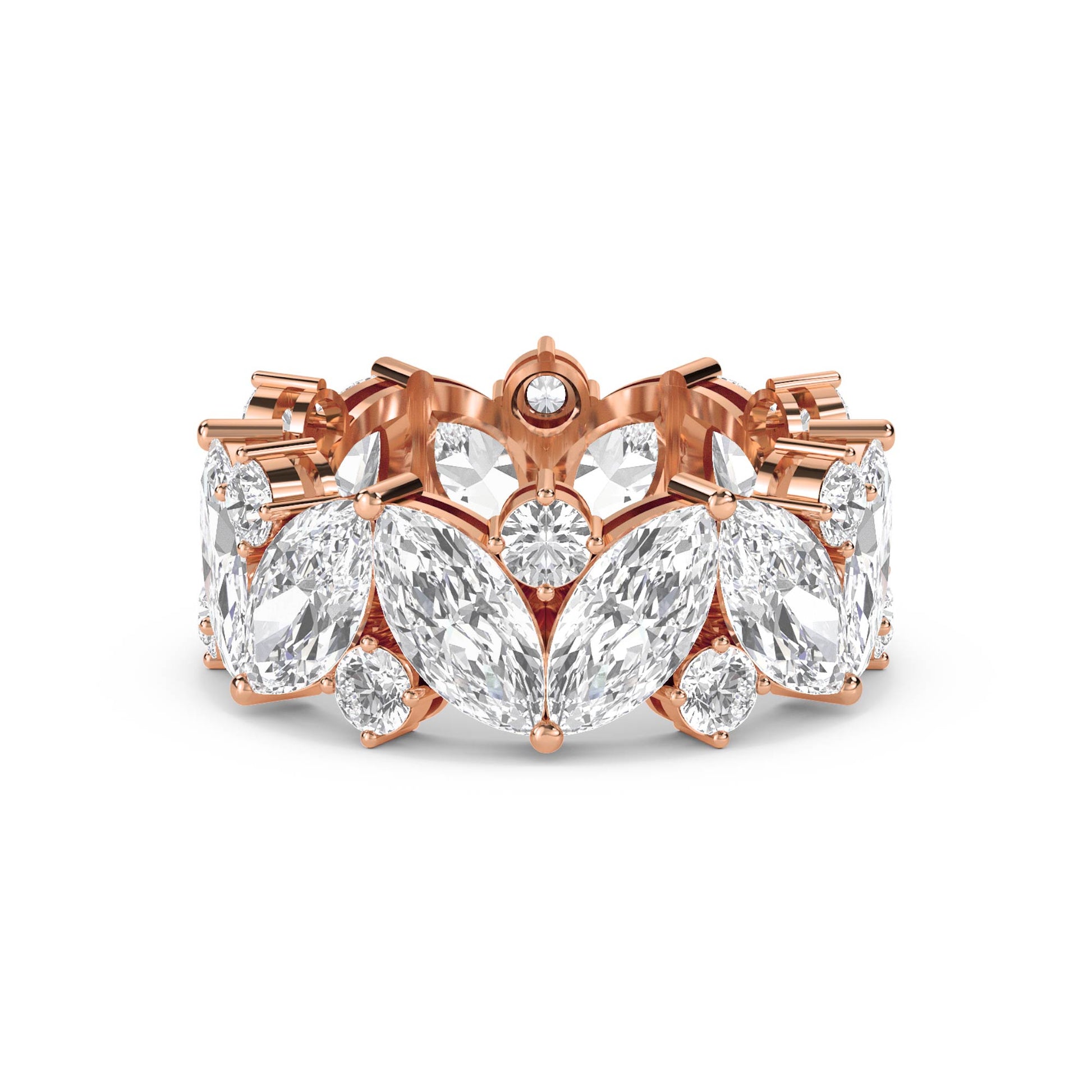 Diamond Eternity Ring with Marquise & Round Cluster Design - Rose Gold - Pose 1