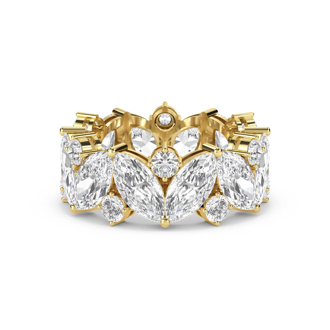 Diamond Eternity Ring with Marquise & Round Cluster Design - Yellow Gold - Pose 1