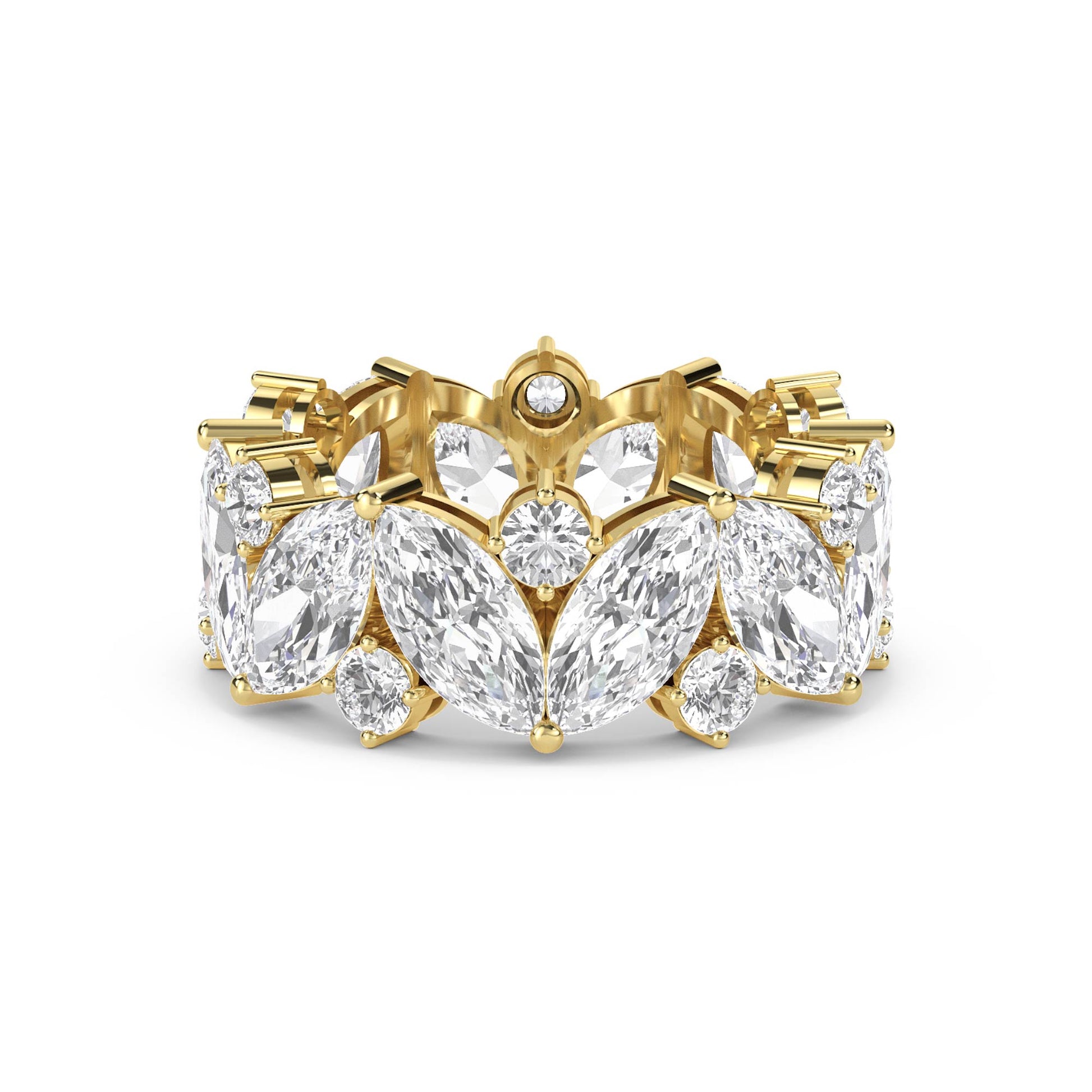 Diamond Eternity Ring with Marquise & Round Cluster Design - Yellow Gold - Pose 1
