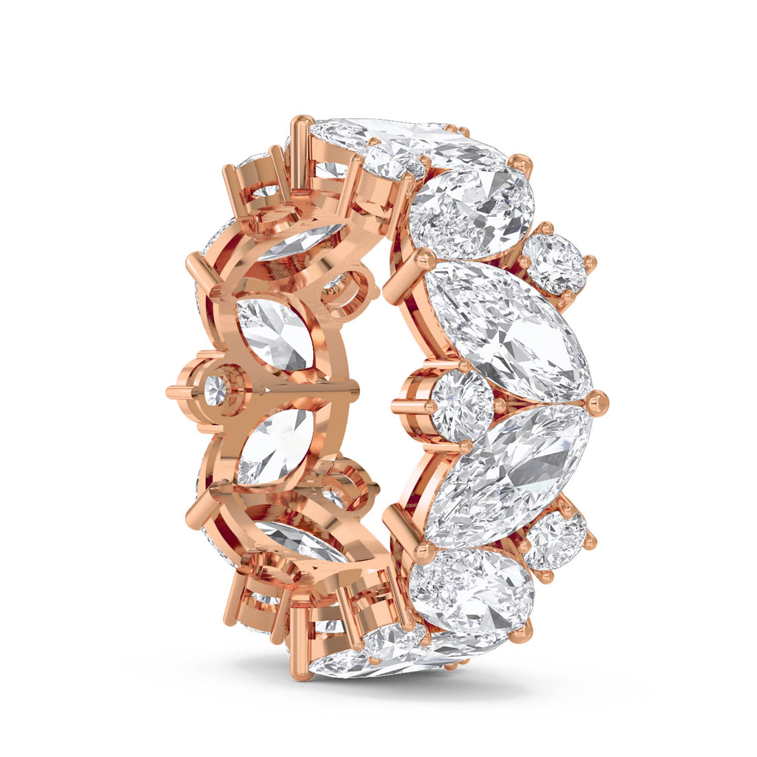 Diamond Eternity Ring with Marquise & Round Cluster Design - Rose Gold - Pose 2