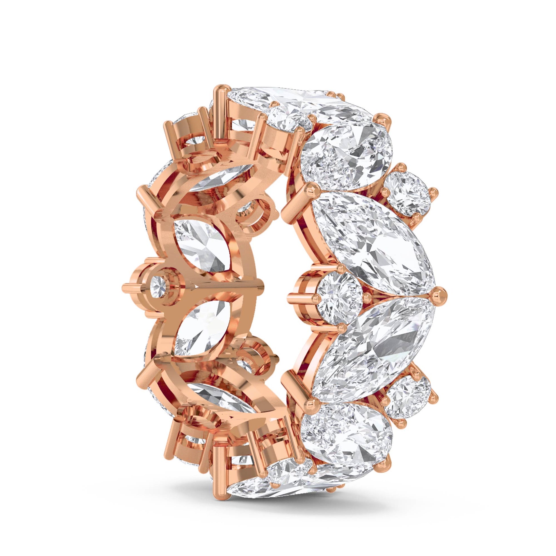 Diamond Eternity Ring with Marquise & Round Cluster Design - Rose Gold - Pose 2