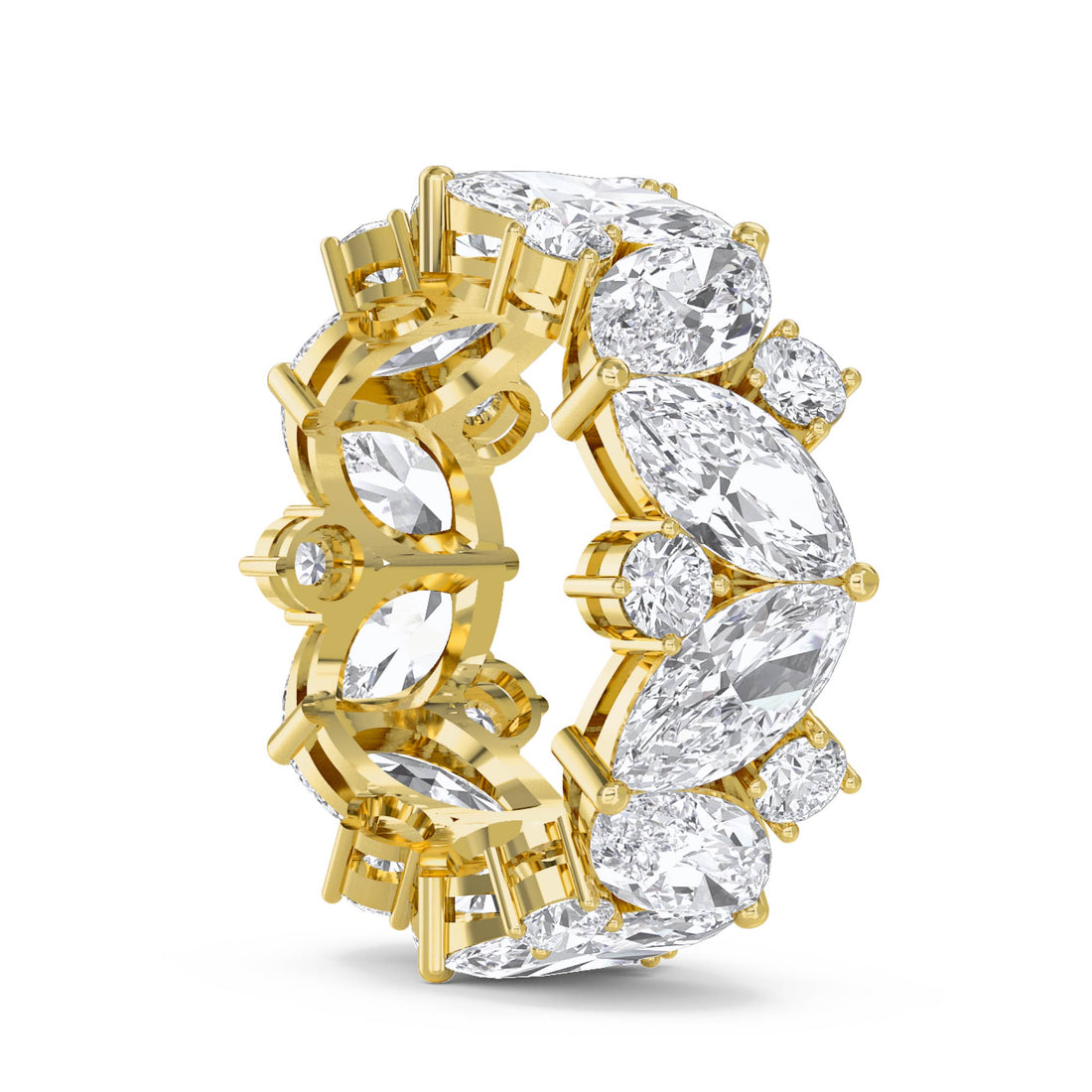 Diamond Eternity Ring with Marquise & Round Cluster Design - Yellow Gold - Pose 2