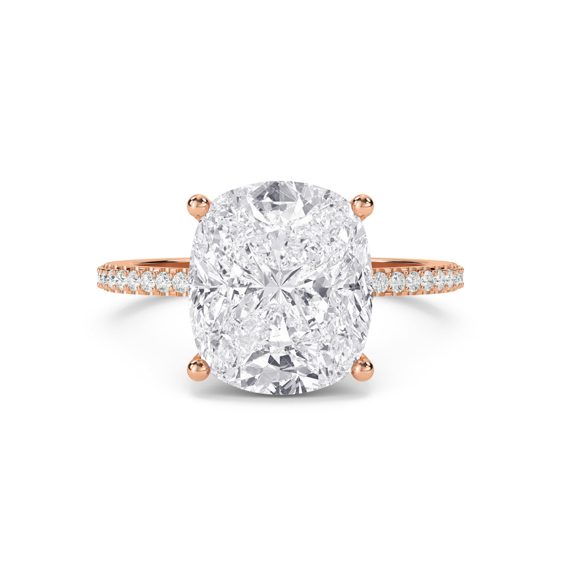 Cushion Cut Diamond Solitaire Ring with Pavé Band - Rose Gold - Pose 1