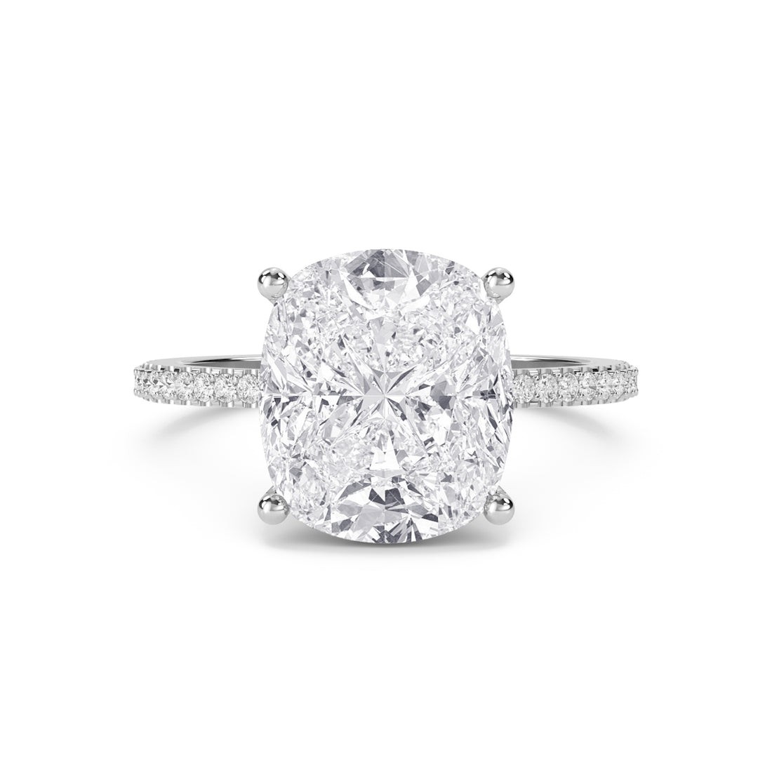 Cushion Cut Diamond Solitaire Ring with Pavé Band (Silver) - image 1