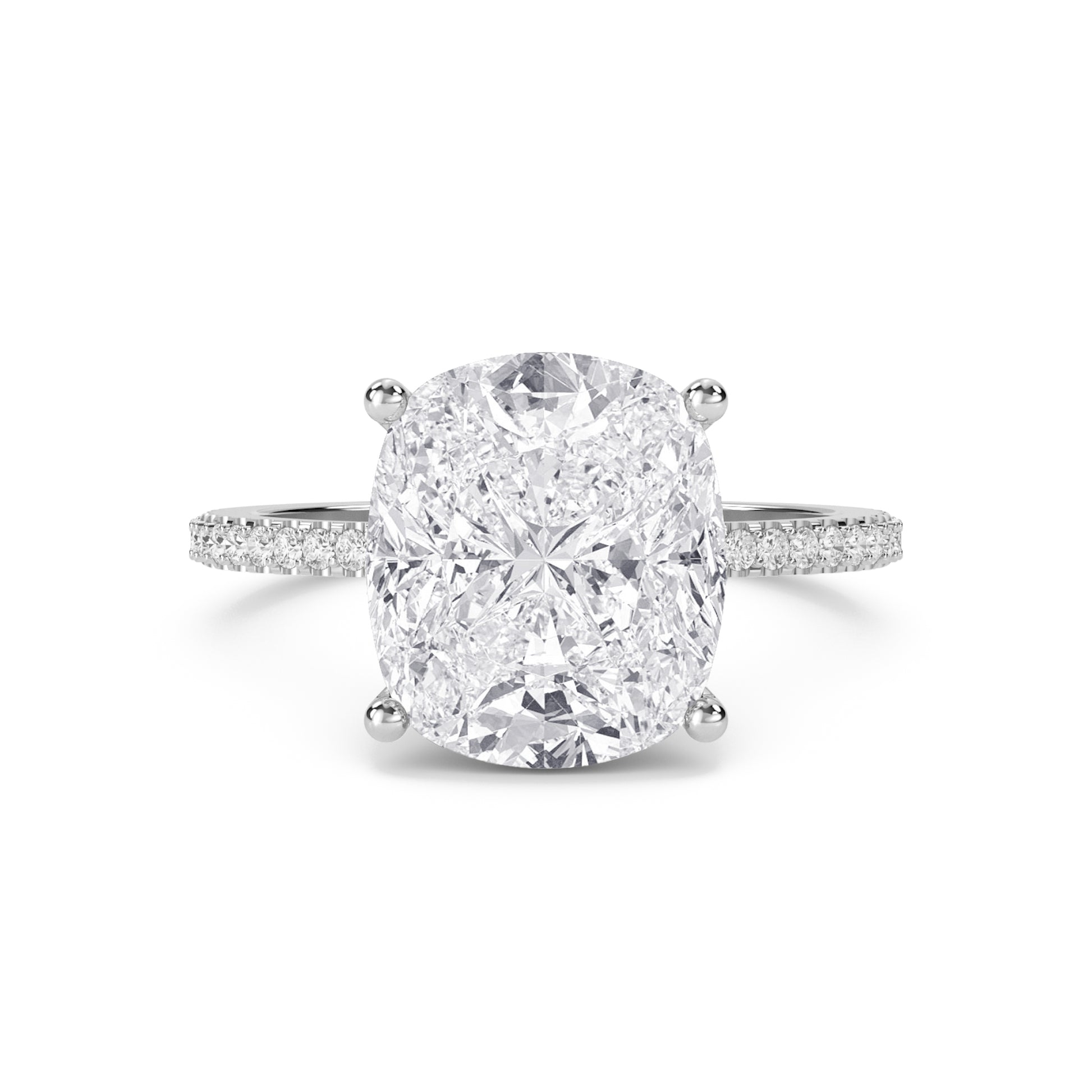 Cushion Cut Diamond Solitaire Ring with Pavé Band (Silver) - image 1