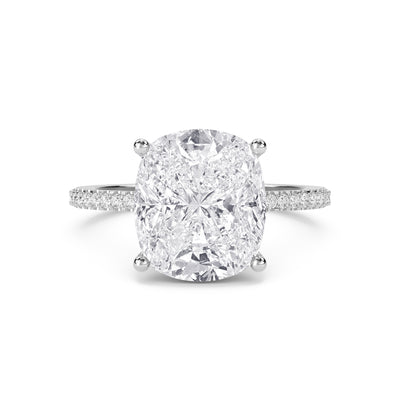 Cushion Cut Diamond Solitaire Ring with Pavé Band (Silver) - image 1