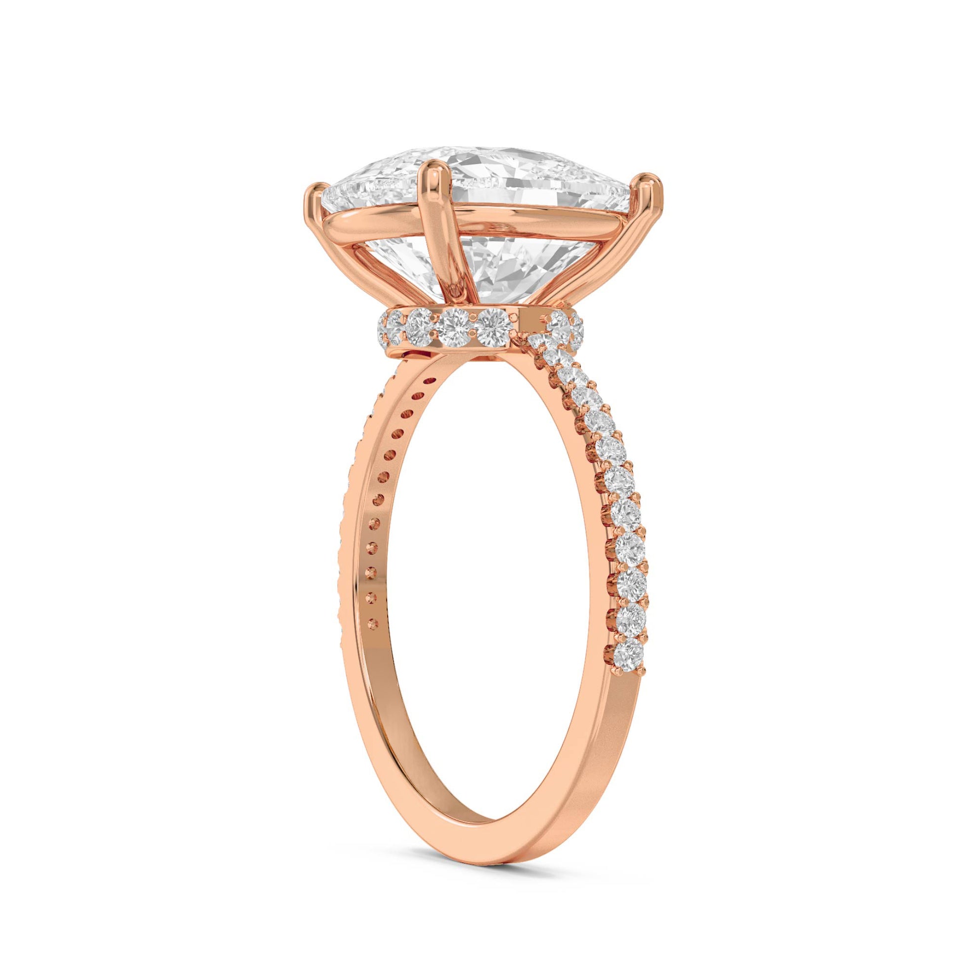 Cushion Cut Diamond Solitaire Ring with Pavé Band - Rose Gold - Pose 2