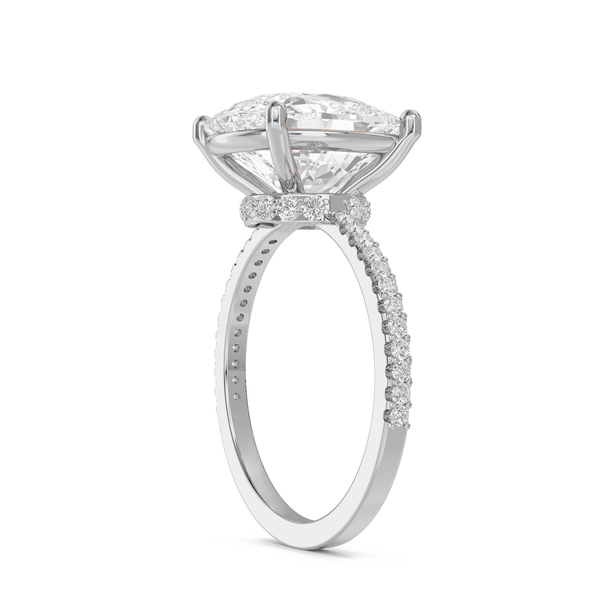 Cushion Cut Diamond Solitaire Ring with Pavé Band (Silver) - image 2