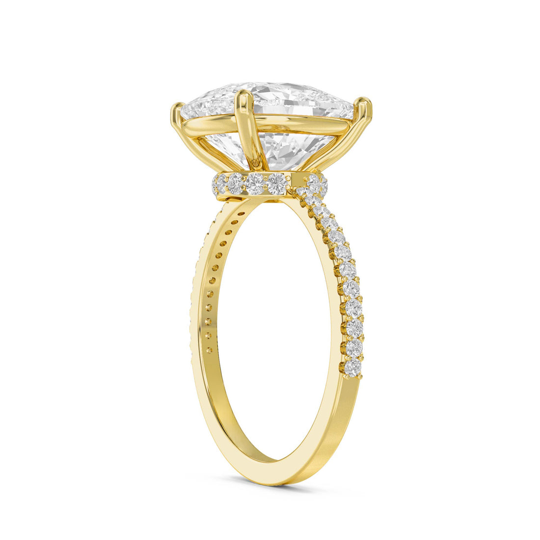 Cushion Cut Diamond Solitaire Ring with Pavé Band - Yellow Gold - Pose 2
