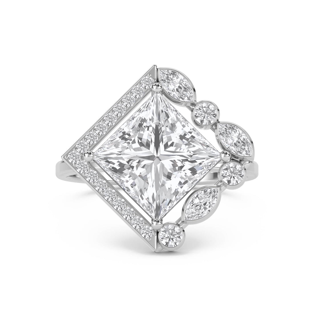 Princess Cut Diamond Ring with Marquise Cluster Frame (Silver) - image 1
