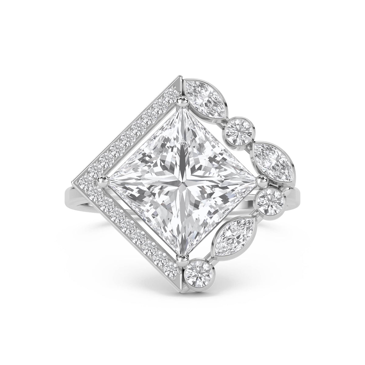 Princess Cut Diamond Ring with Marquise Cluster Frame (Silver) - image 1