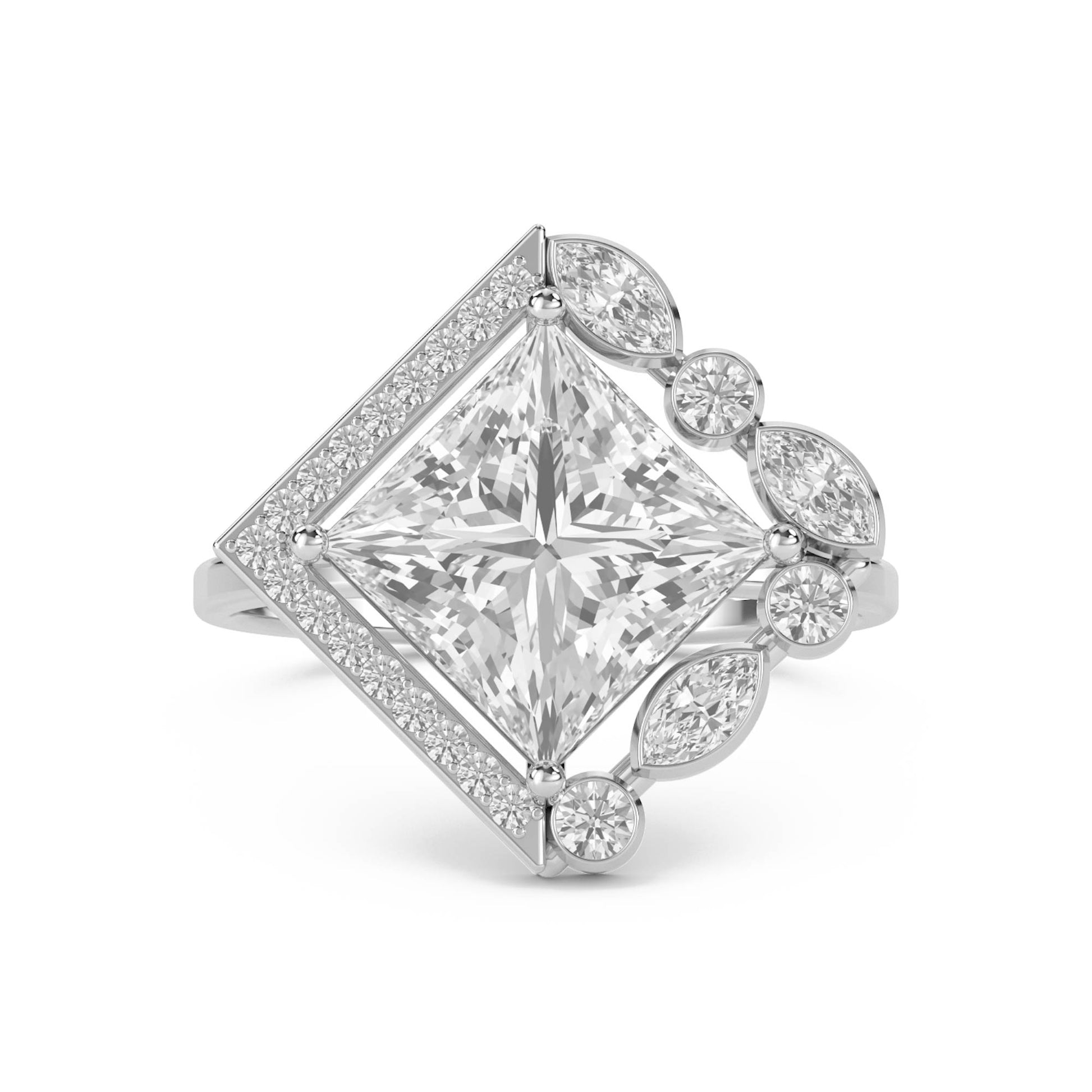Princess Cut Diamond Ring with Marquise Cluster Frame (Silver) - image 1