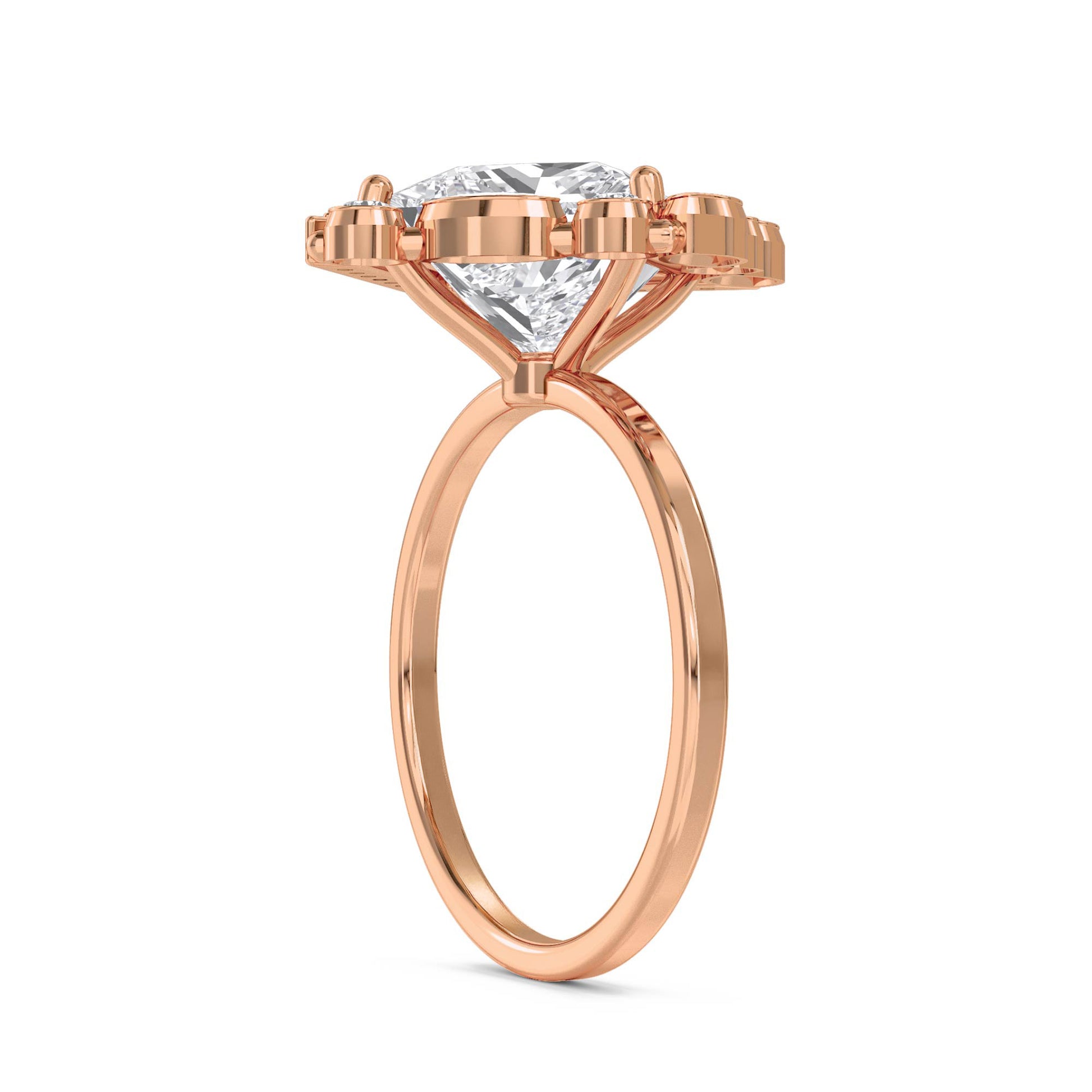 Princess Cut Diamond Ring with Marquise & Round Accents - Rose Gold - Pose 3