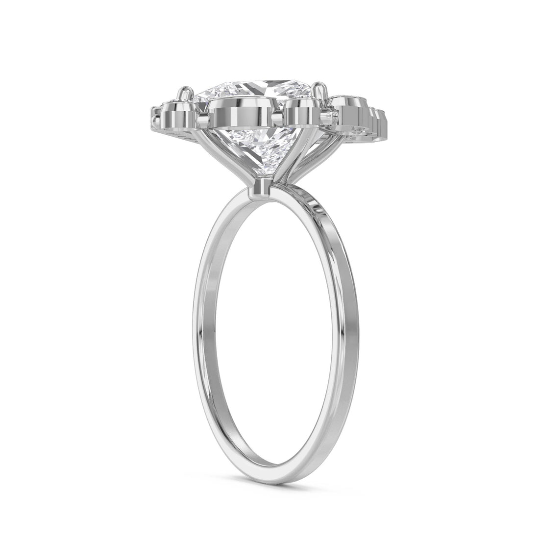 Princess Cut Diamond Ring with Marquise Cluster Frame (Silver) - image 1