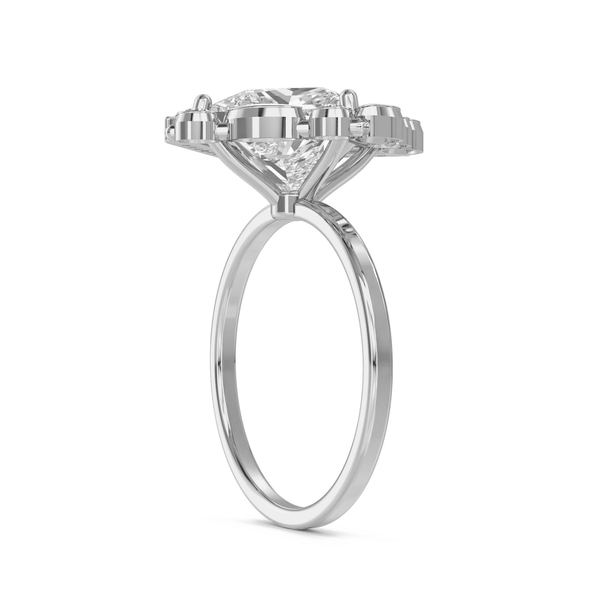 Princess Cut Diamond Ring with Marquise Cluster Frame (Silver) - image 2