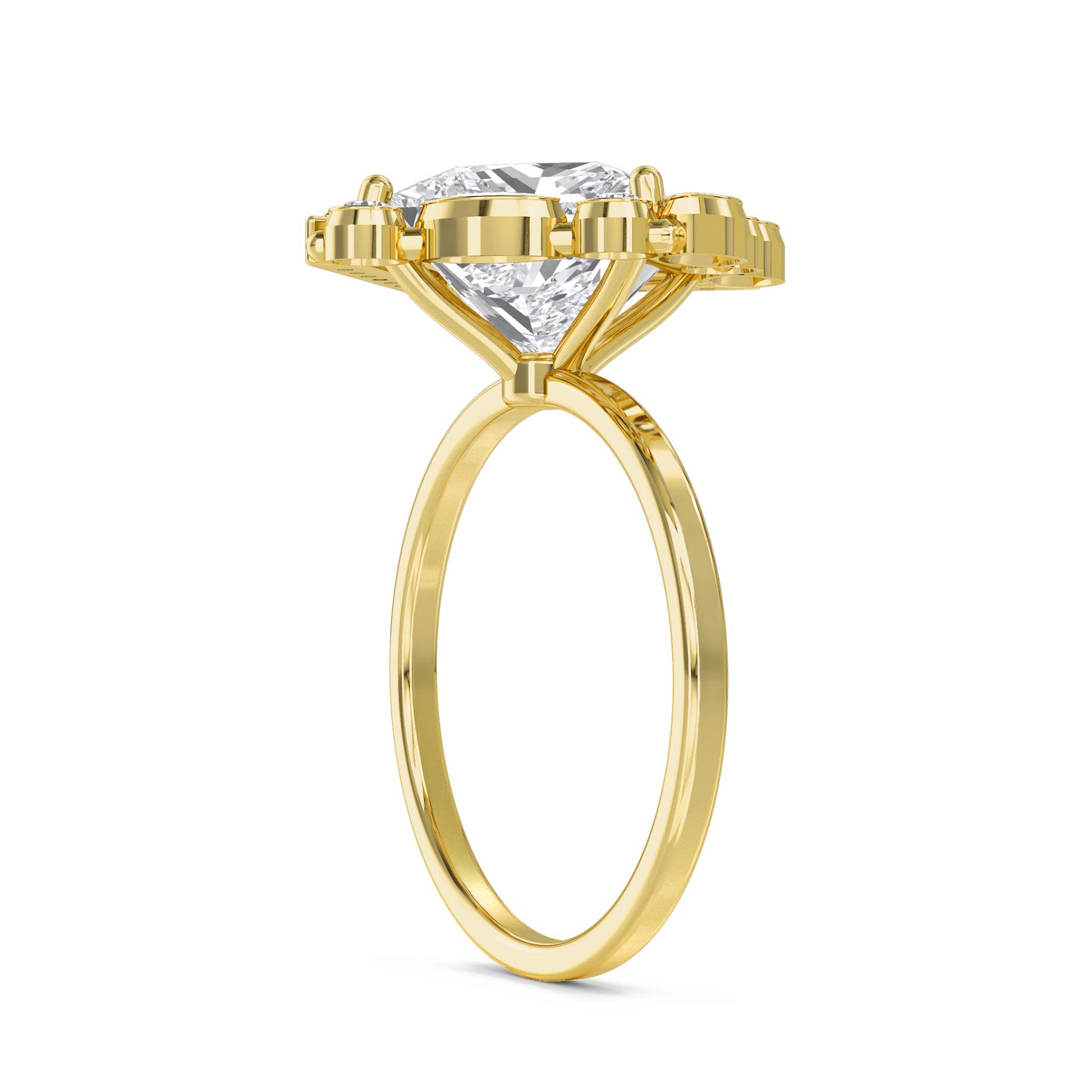 Princess Cut Diamond Ring with Marquise & Round Accents - Yellow Gold - Pose 3