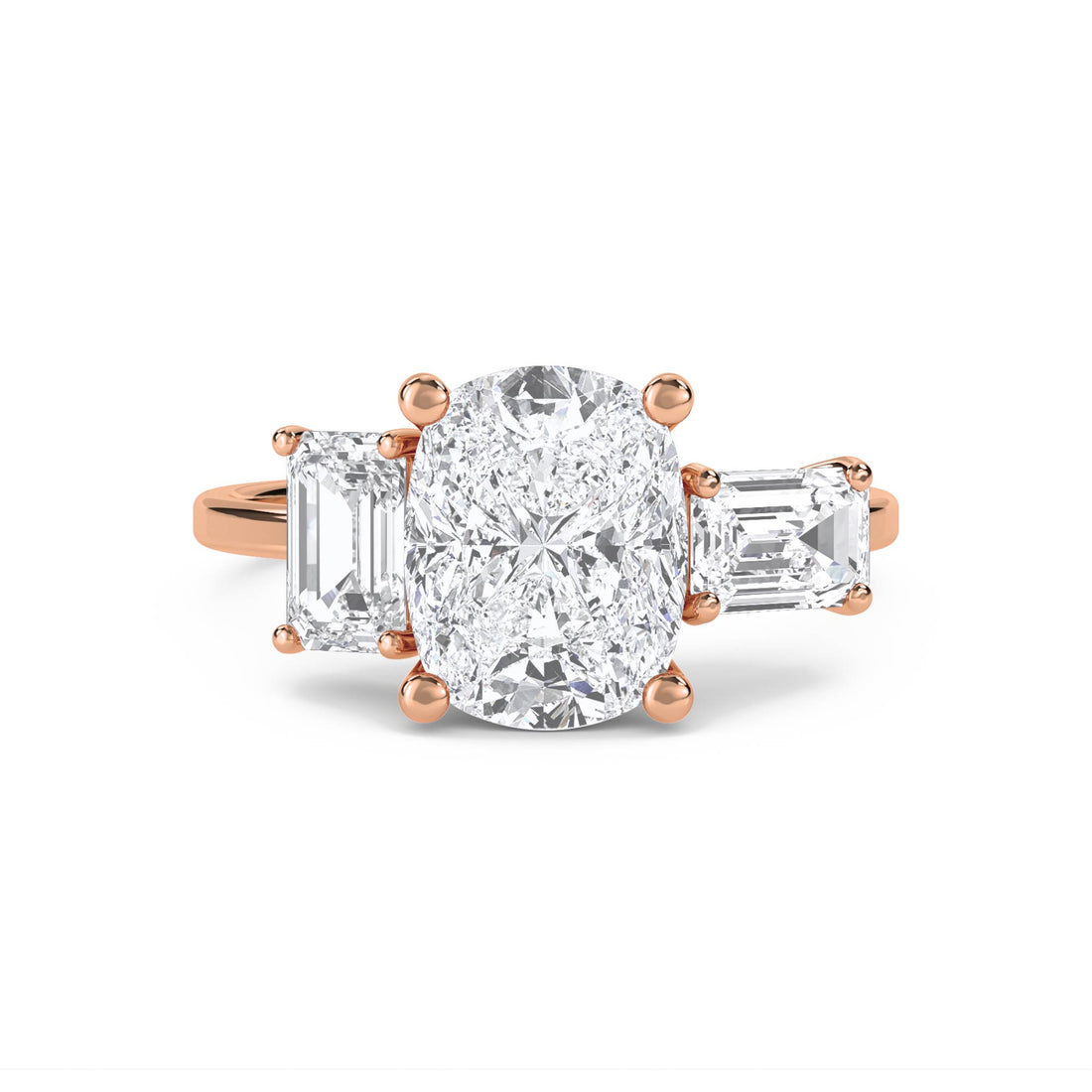 Oval Diamond Ring with Emerald Cut Side Stones - Rose Gold - Pose 1
