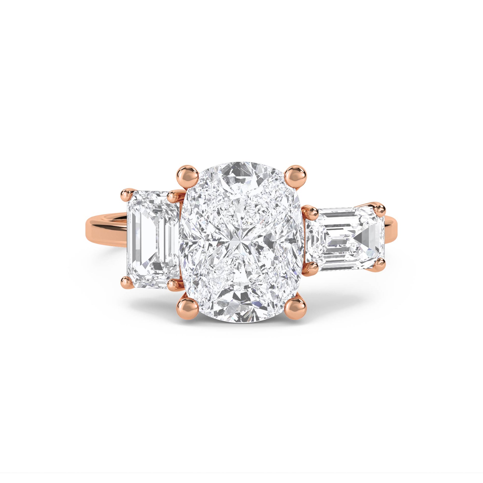 Oval Diamond Ring with Emerald Cut Side Stones - Rose Gold - Pose 1