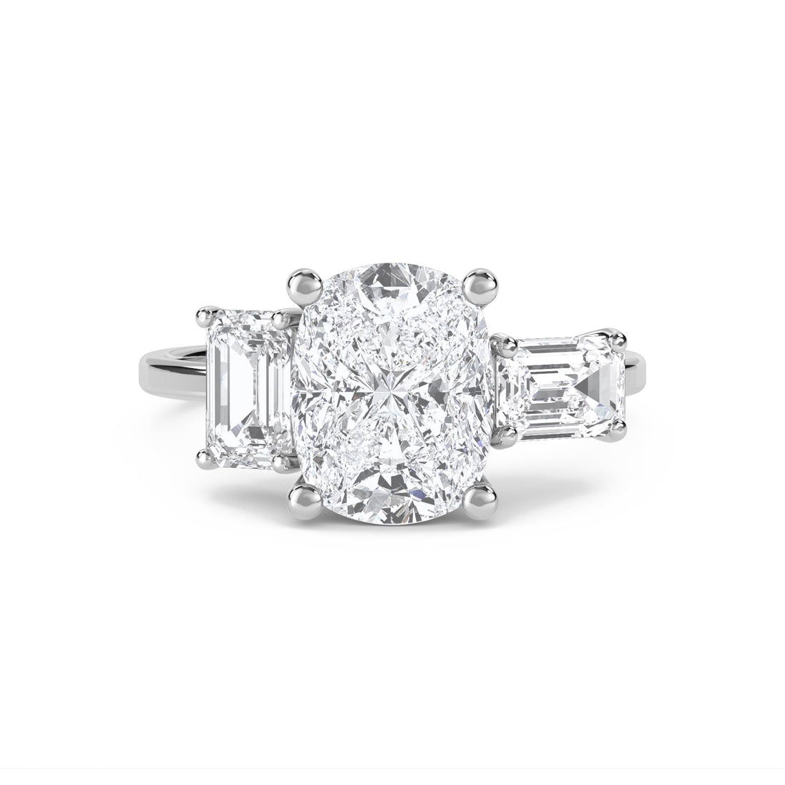 Oval Diamond Ring with Emerald Cut Side Stones - White Gold - Pose 1