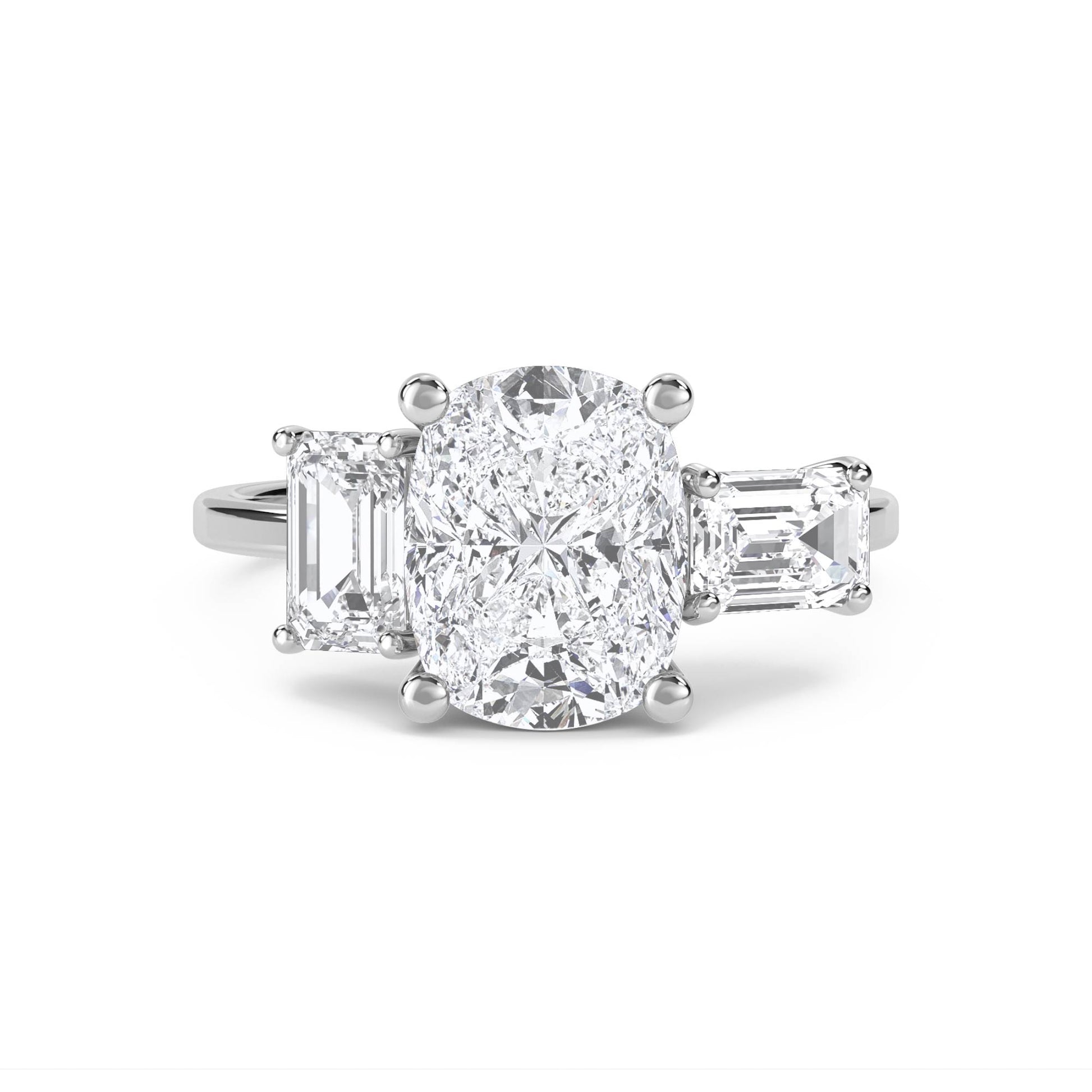 Oval Diamond Ring with Emerald Cut Side Stones - White Gold - Pose 1