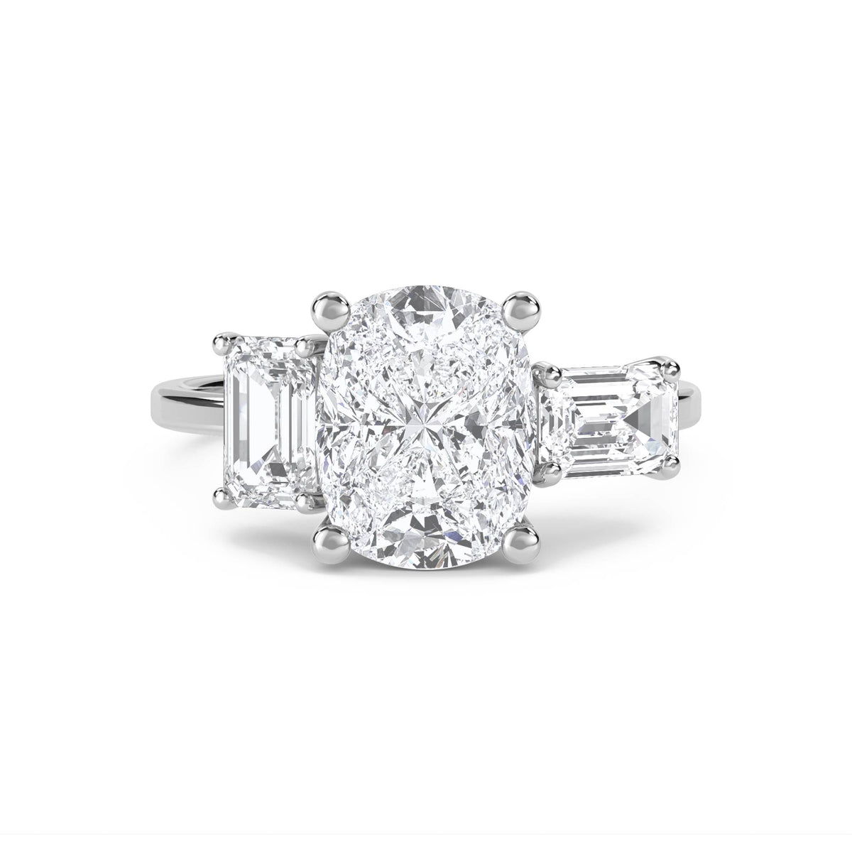 Oval Cut Three Stone Diamond Ring with Emerald Cut Sides (Silver) - image 1