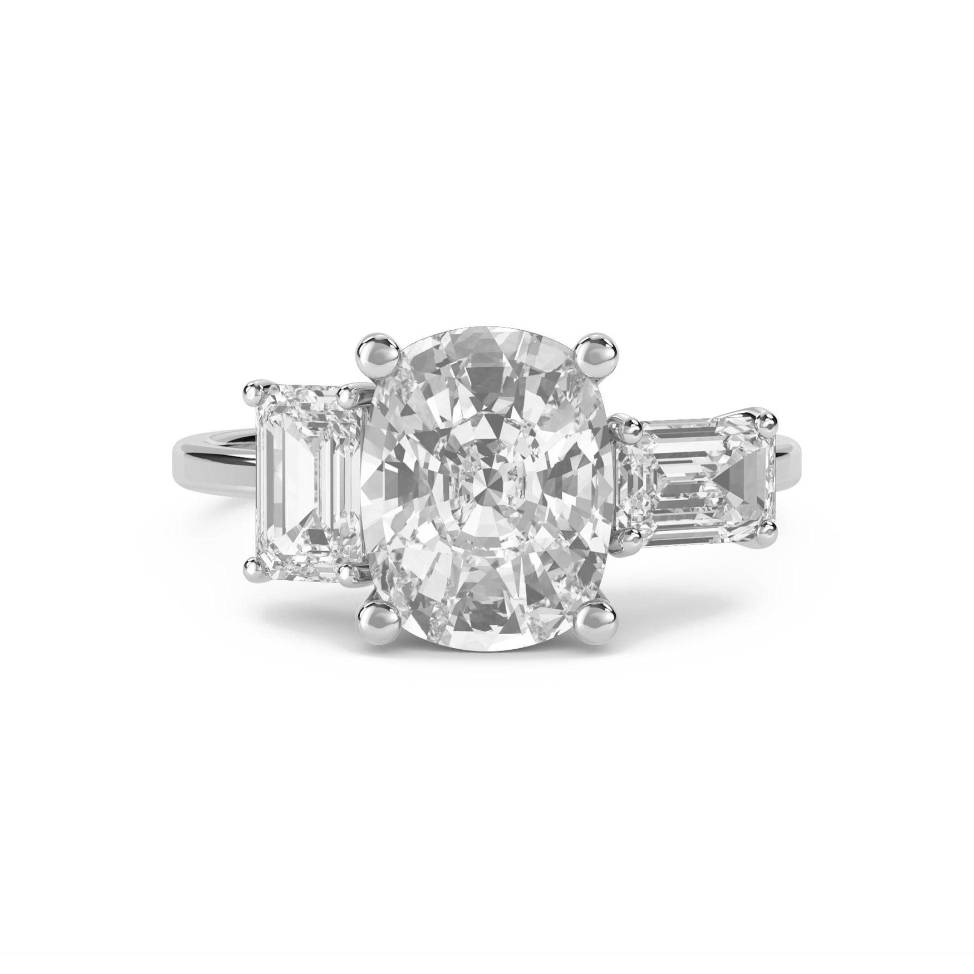 Oval Cut Three Stone Diamond Ring with Emerald Cut Sides (Silver) - image 1