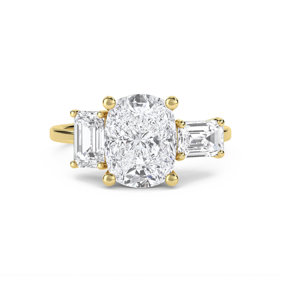 Oval Diamond Ring with Emerald Cut Side Stones - Yellow Gold - Pose 1